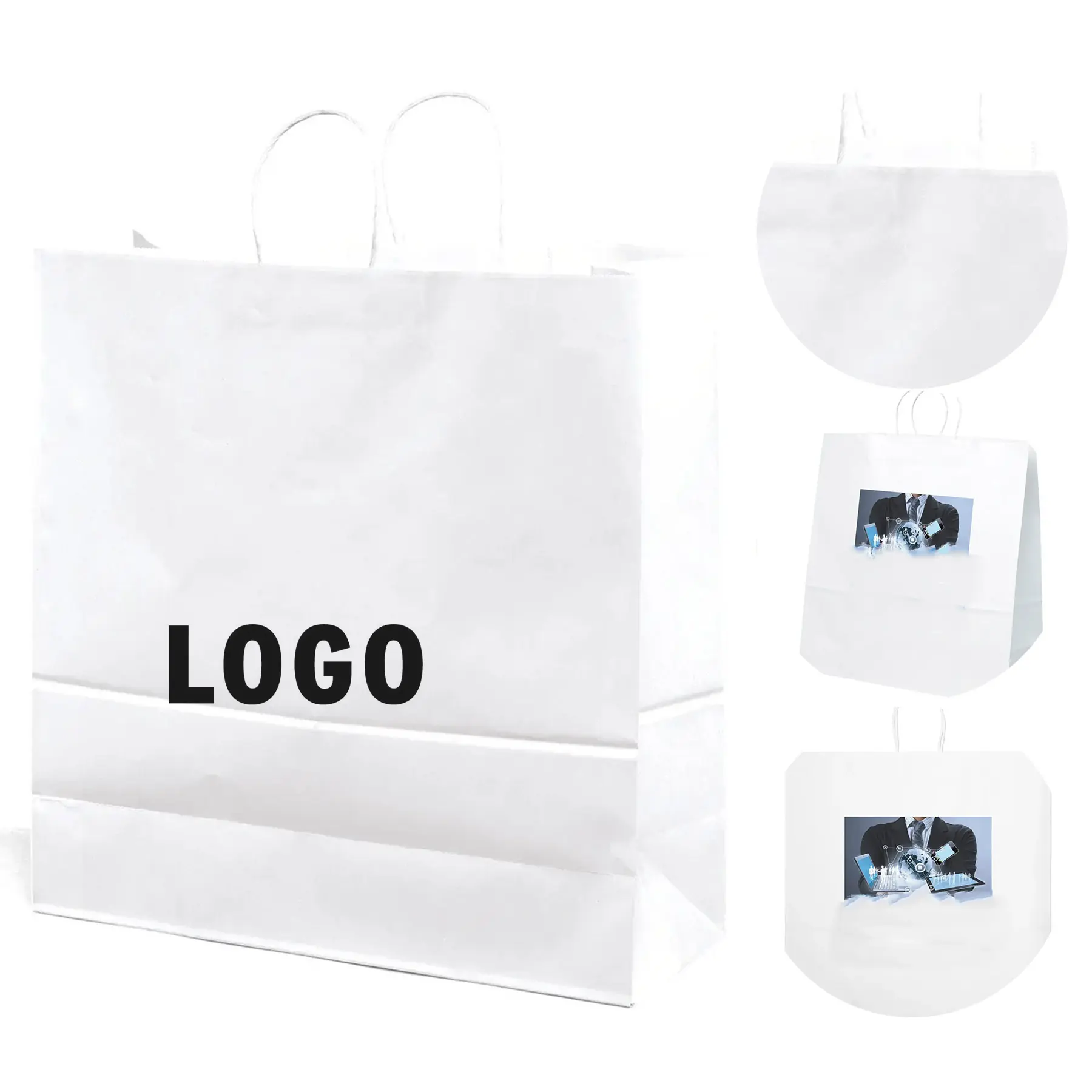 White Kraft Paper Shopping Bags Twisted Handles 2