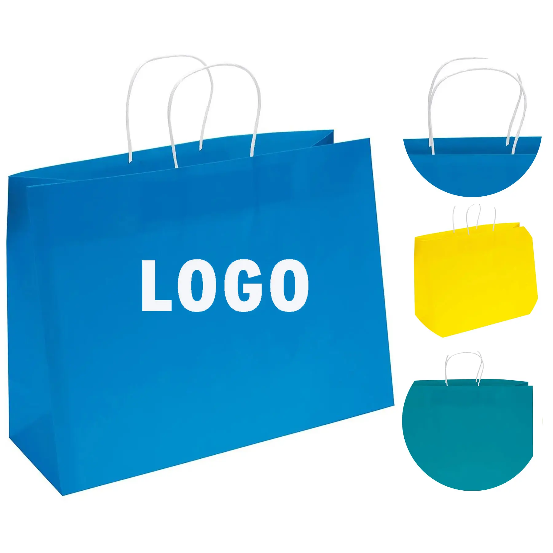 Multicolor 75lb Matte Paper Bags White Twist Handles Fold Top 2