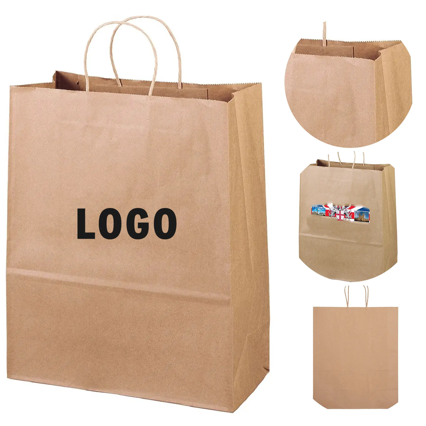 Kraft Brown Paper Shopping Bags Twisted Paper Handles Recycled Material 2