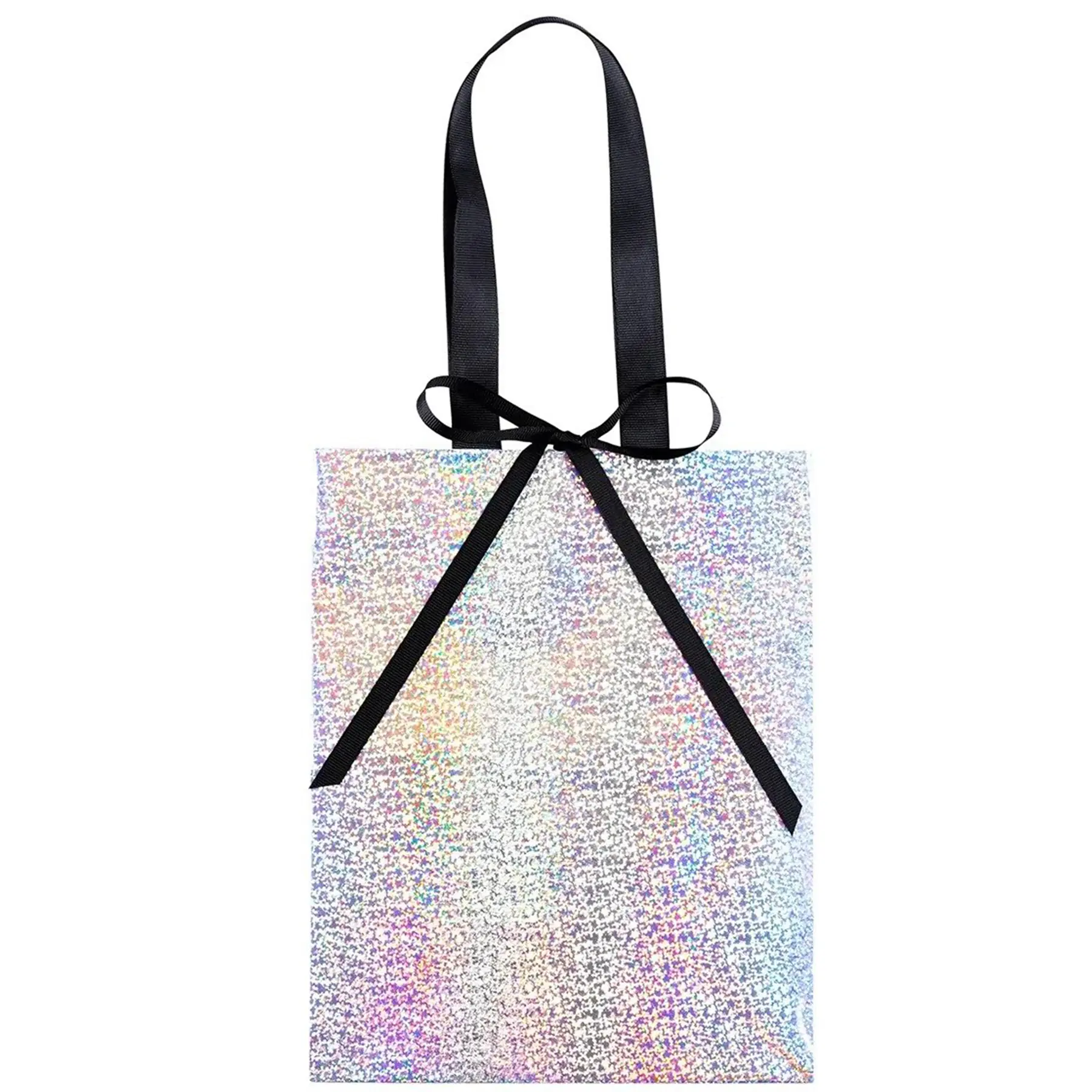 Iridescent Foil Gift Tote with Black Ribbon Handles