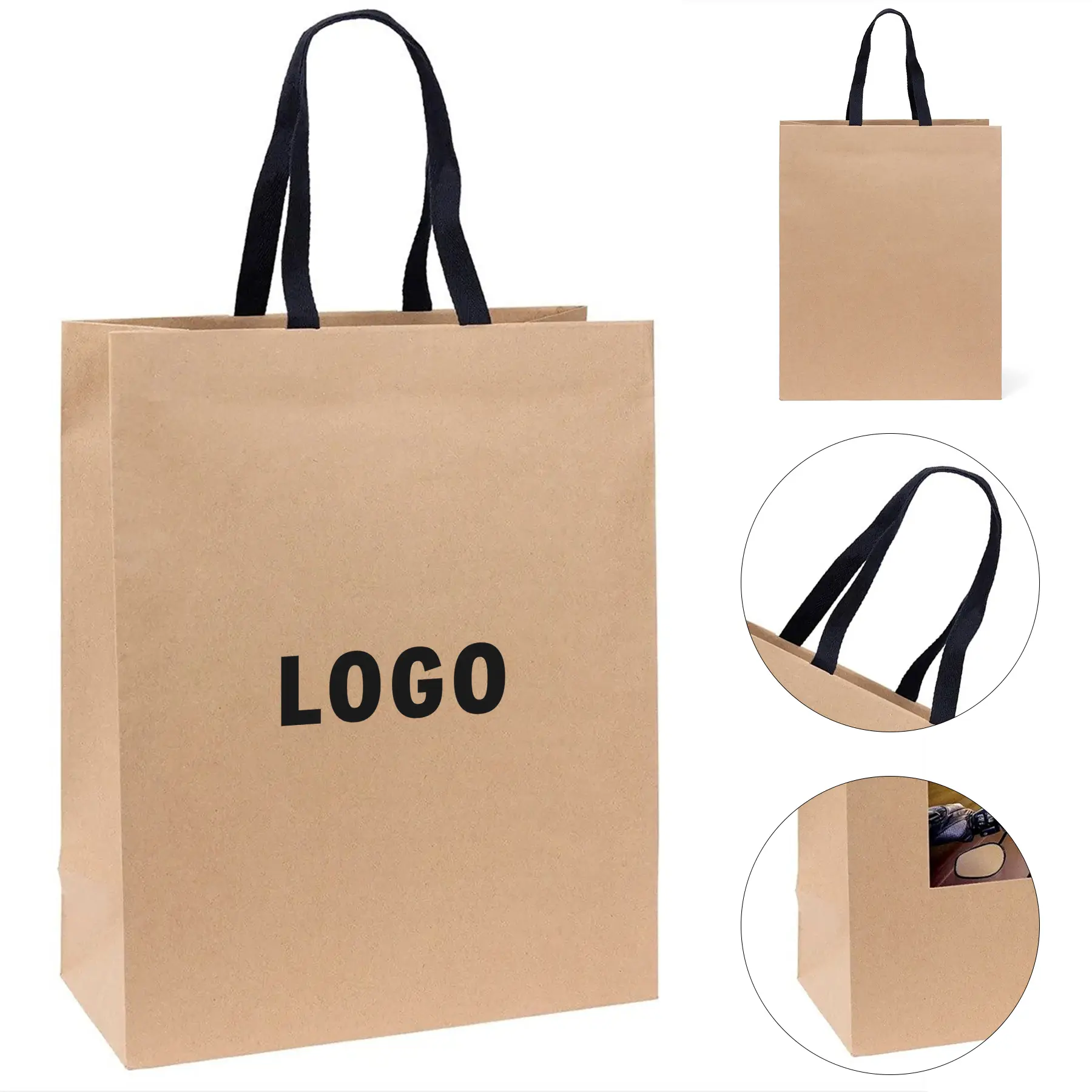 Recycled Kraft Paper Shopping Tote Woven Handles 2