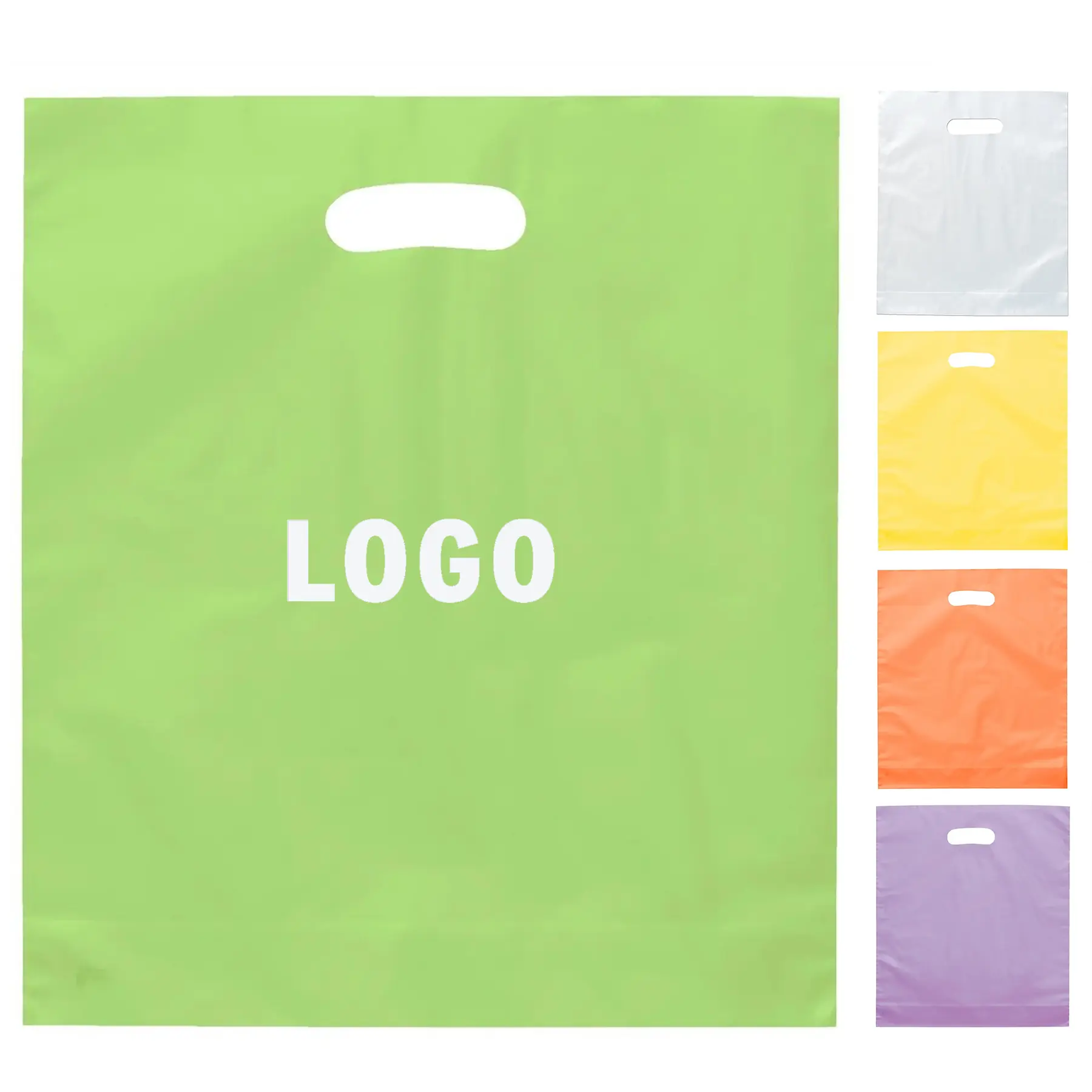 Frosted Die Cut Plastic Tote Bags Colorful Bottom Gusset Handles 2