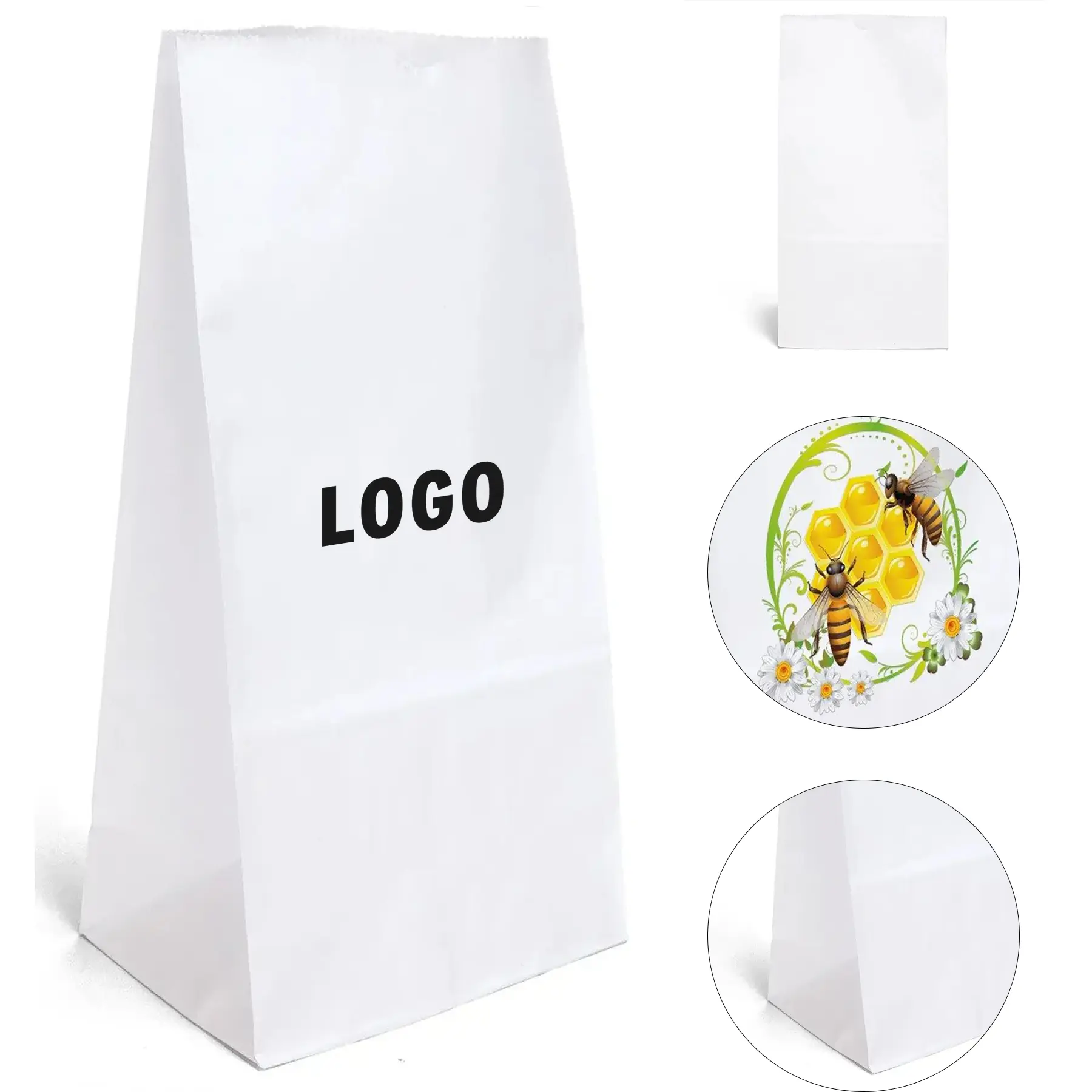 White Kraft Paper Bag Side Gusset Serrated Cut Top 2