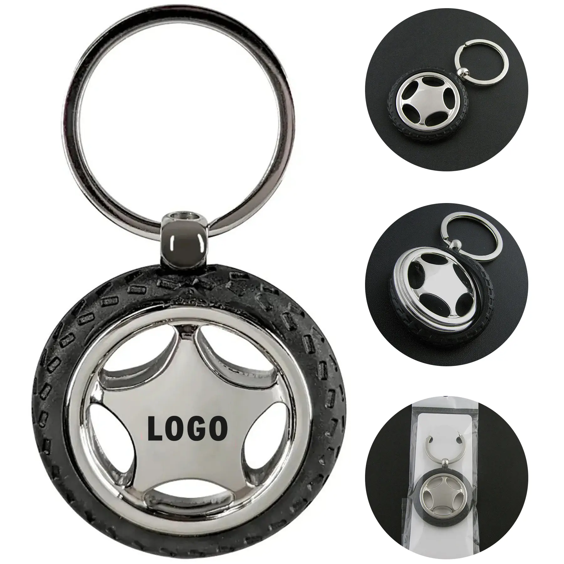 Personalized Rubber Metal Tire Keychain 2