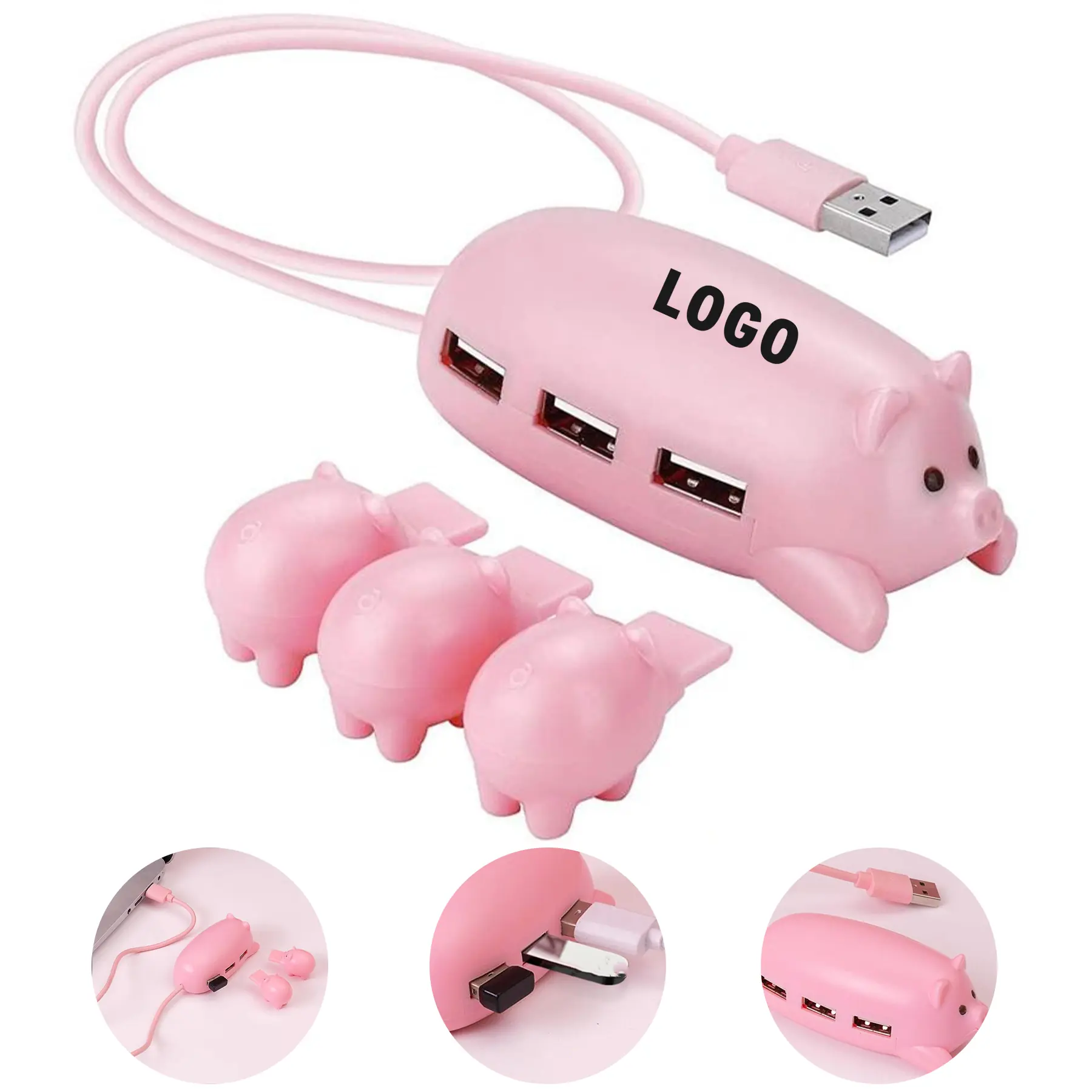 Cute Piggy 3 Port USB Hub Baby Pig Covers Indicator Light 2