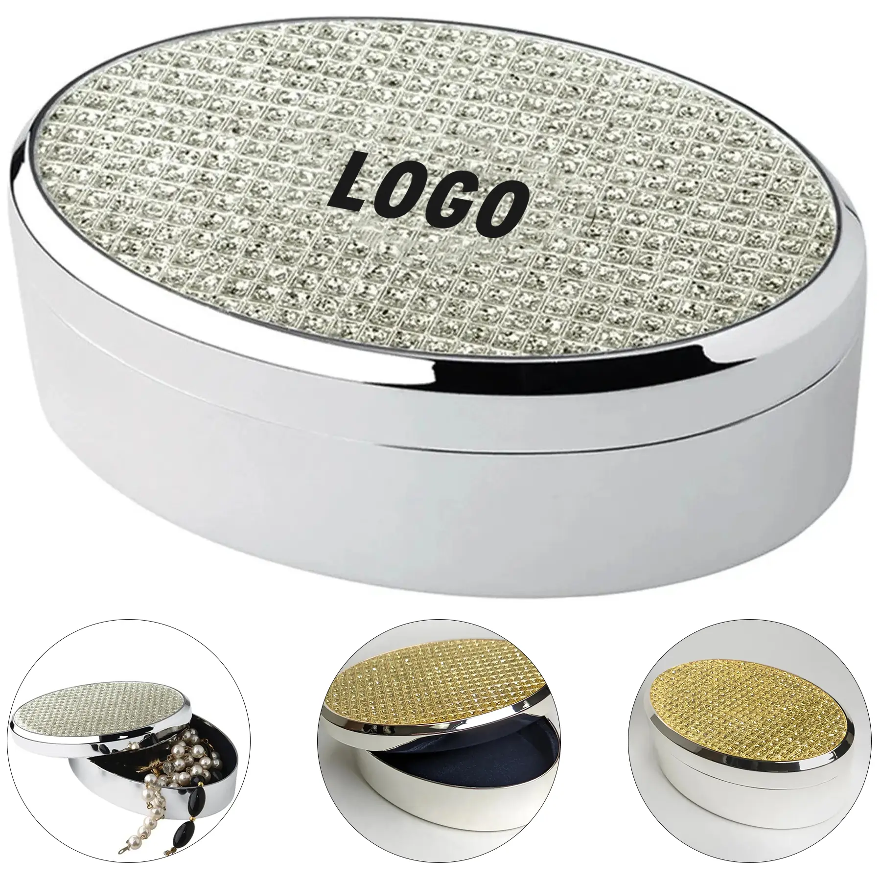 Elegant Silver Plated Oval Jewelry Box 2