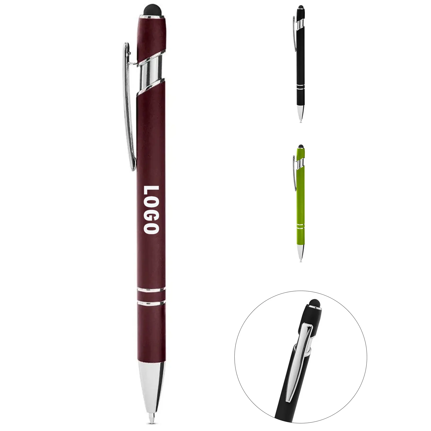 Rubberized Aluminum Retractable Stylus Pen Click Silicone Tip Medium Black Ink 2