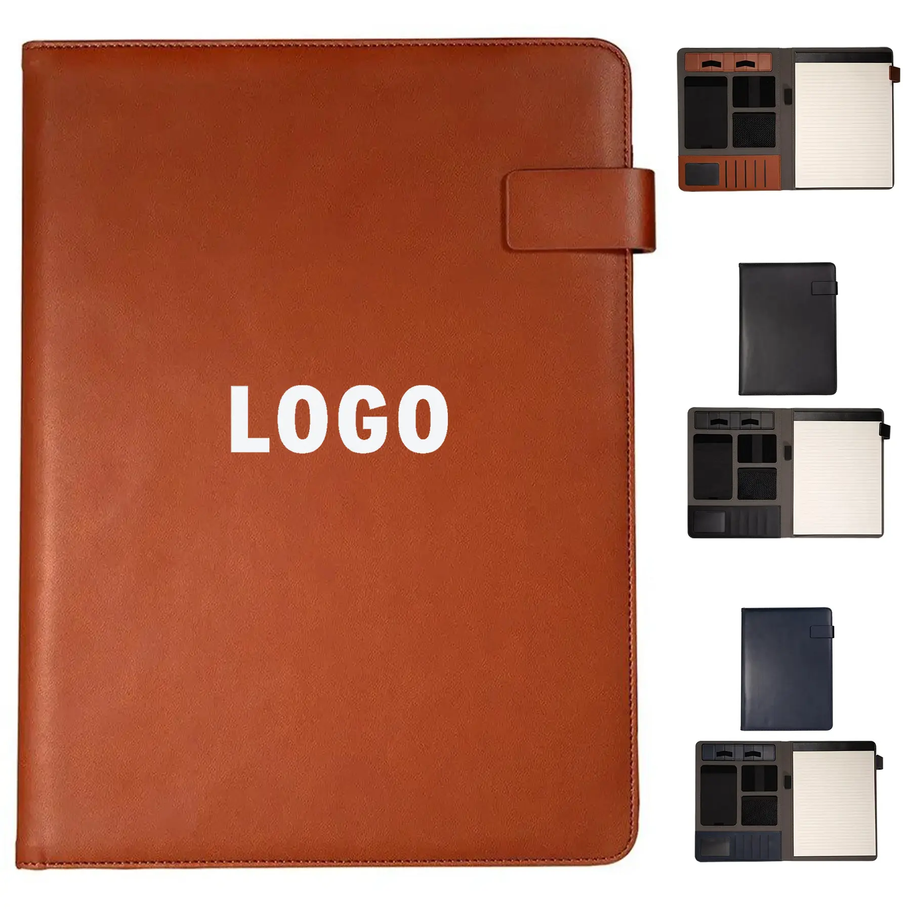 Italian PU Leather Padfolio Magnetic Tab Closure Phone Stand Elastic Tech Pockets Writing Pad 2