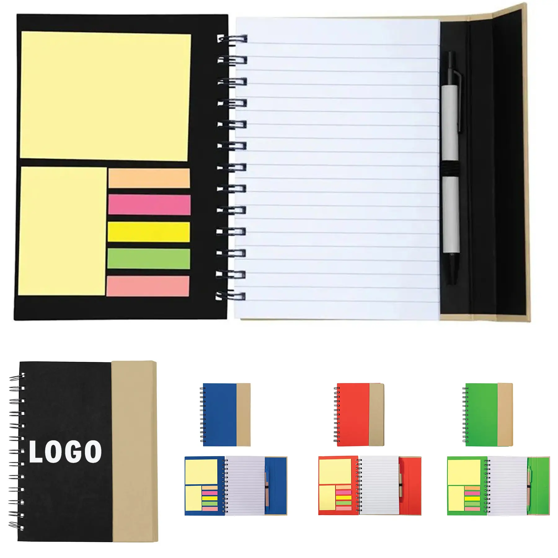 Spiral Bound Organizer Notebook Set: Sticky Notes, Pen, Flags 2