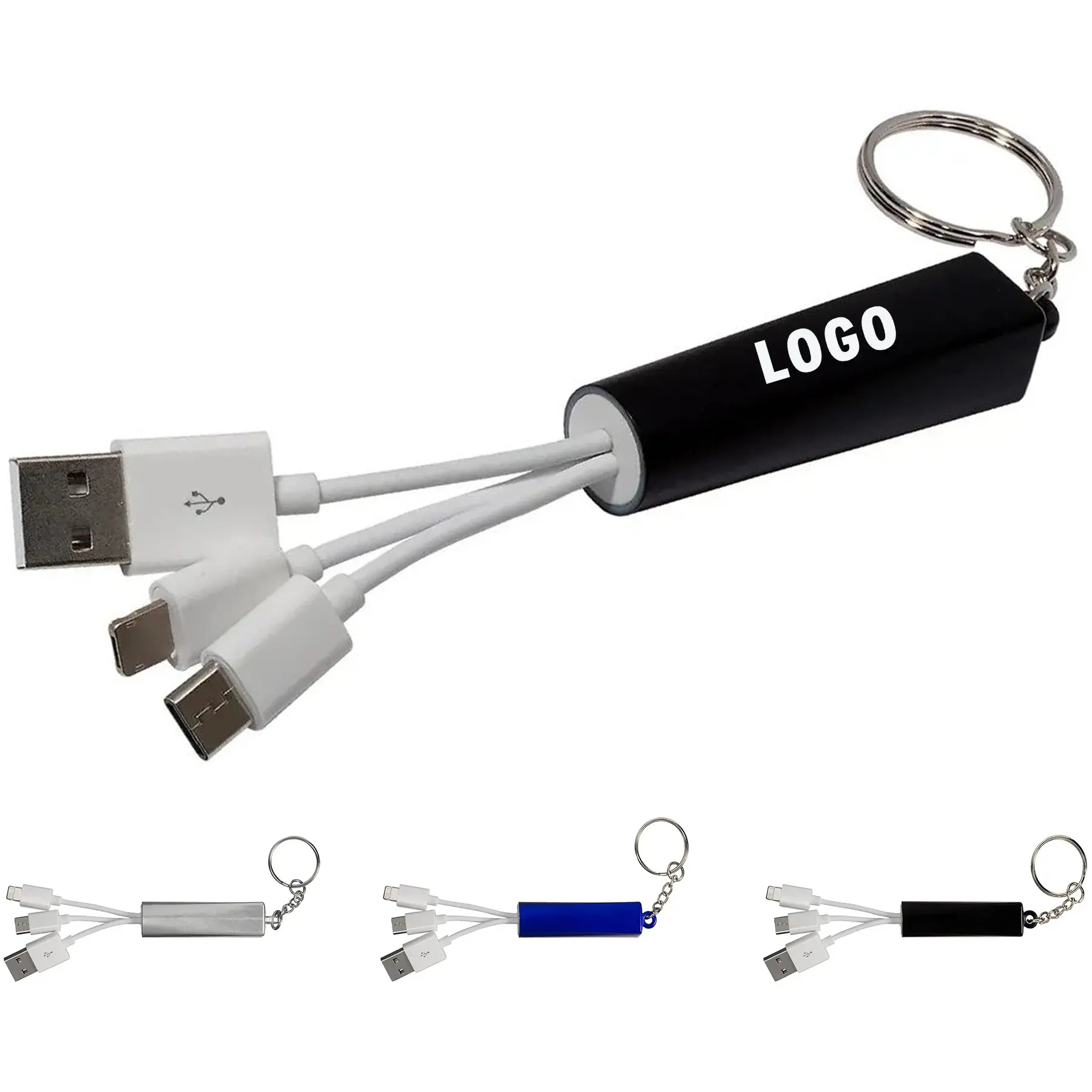 Glowing Logo Dual USB Charging Cable Keychain 2