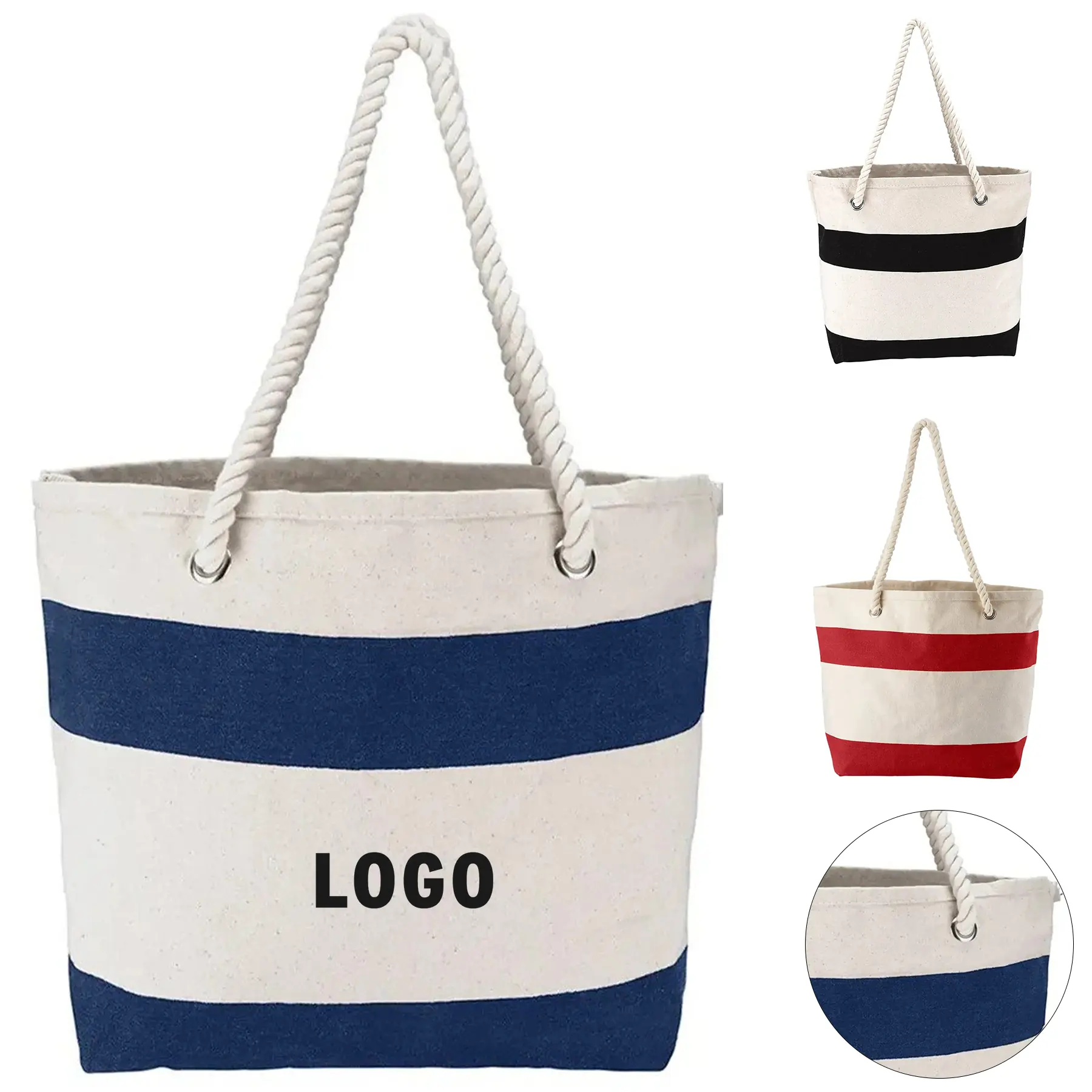 Canvas Resort Tote Bag Cotton Rope Handles 2