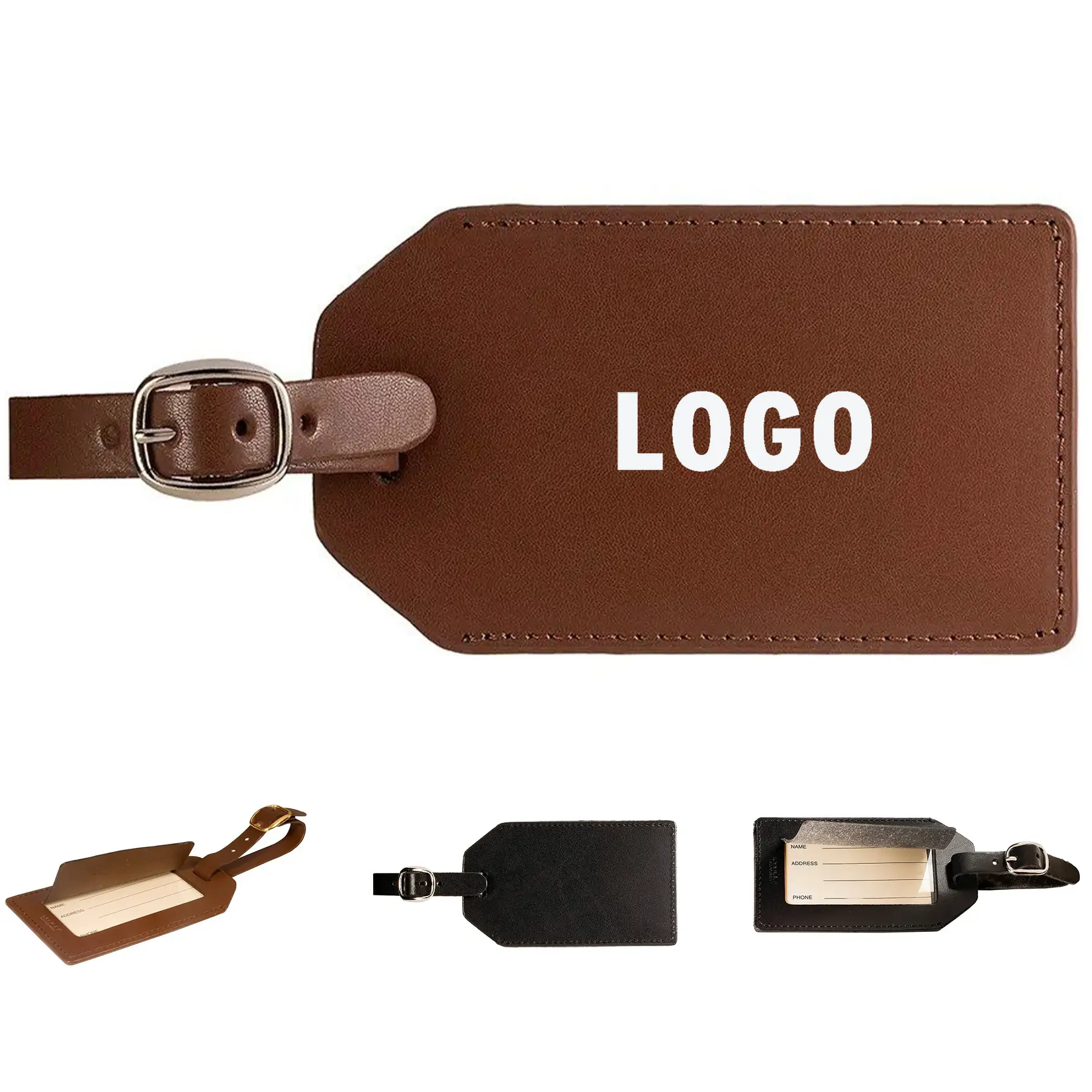 Custom Engraved Bonded Leather Luggage Tag with ID Window 2