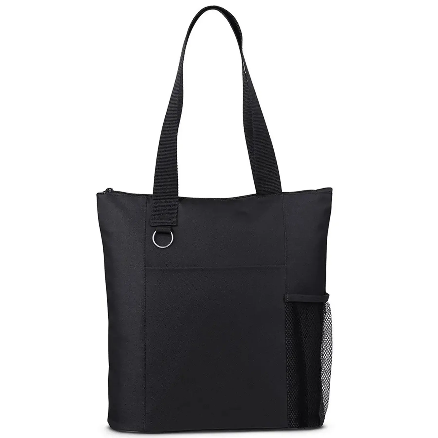 Heavy Duty 600D Polyester Zippered Tote Bag Front Pocket Side Mesh Metal Key Ring