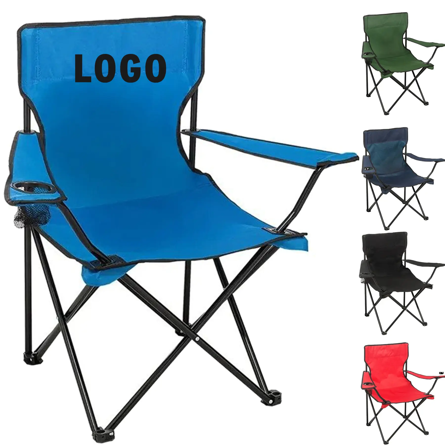 Folding Camp Chair Heavy Duty Polyester Steel Frame Cup Holder Carry Bag 2