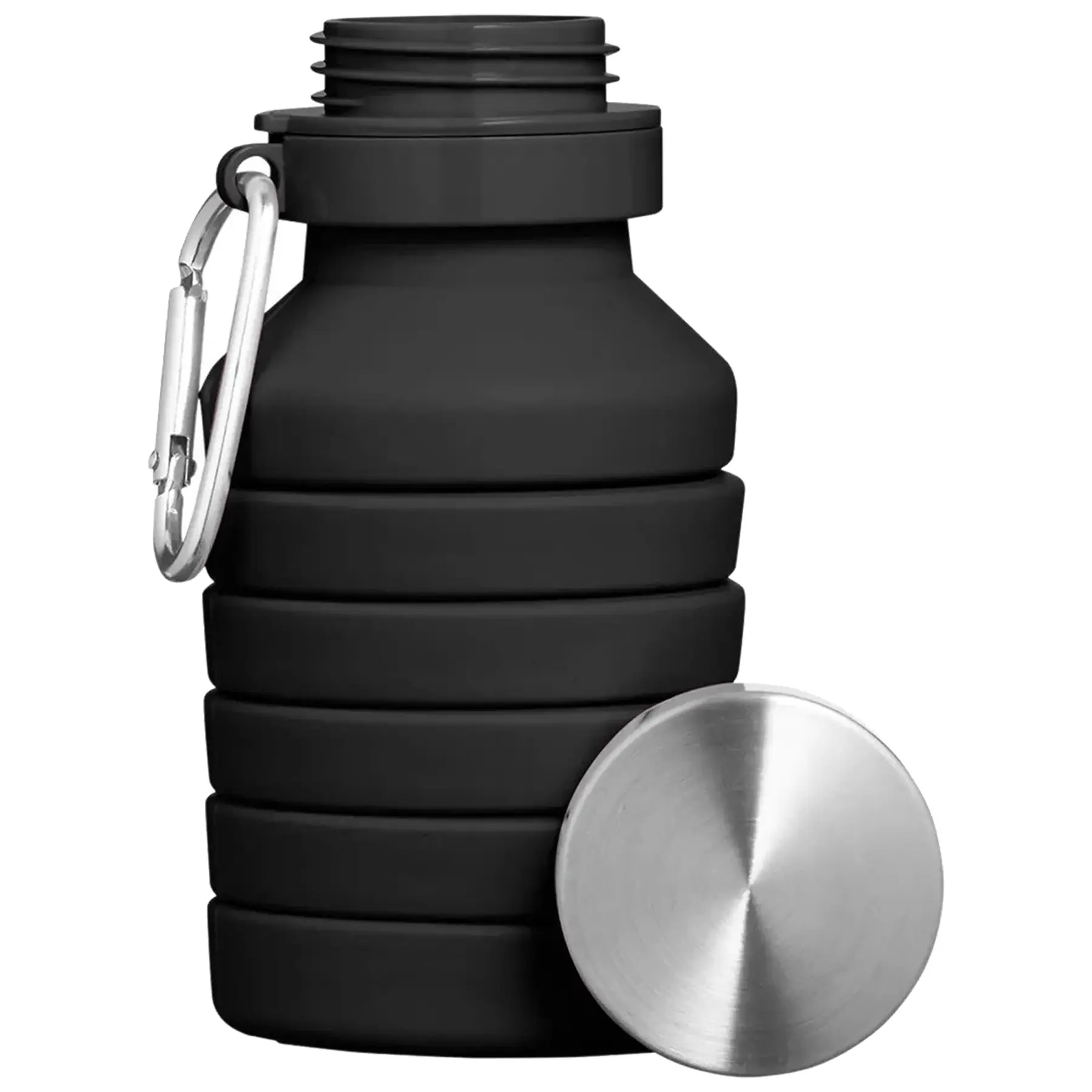 Collapsible Silicone Water Bottle 18 Ounce Screw Top Lid Carabiner Clip
