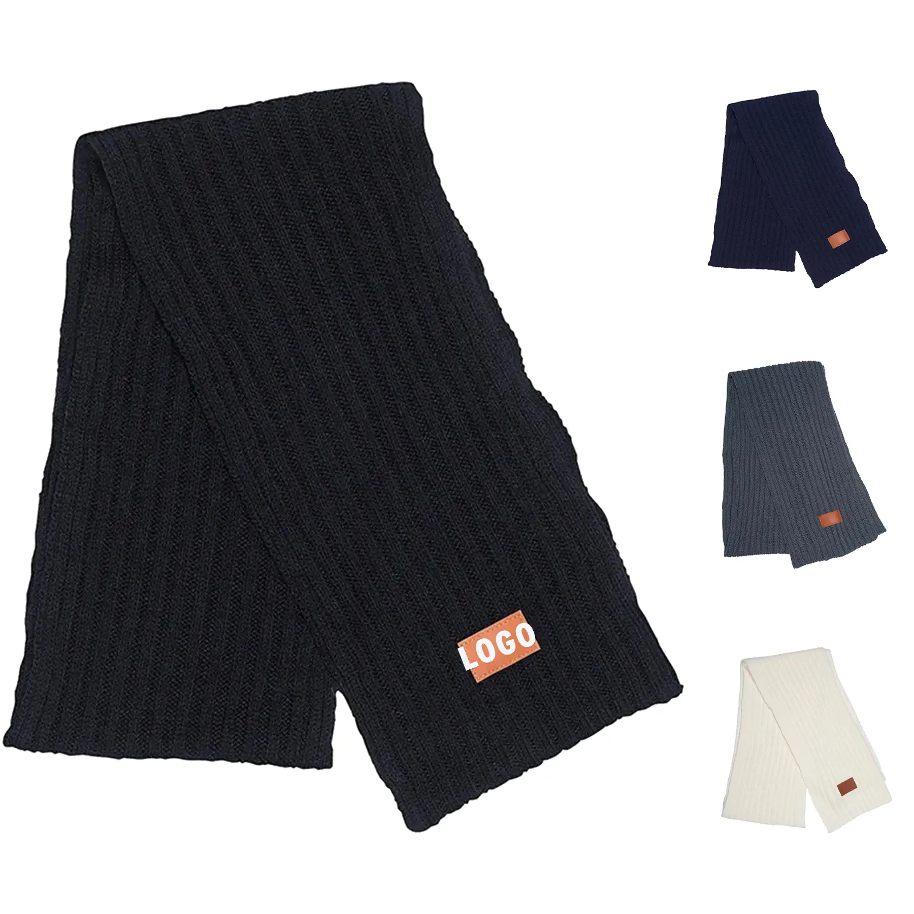 Customizable Rib Knit Scarf with PU Patch for Debossing 2