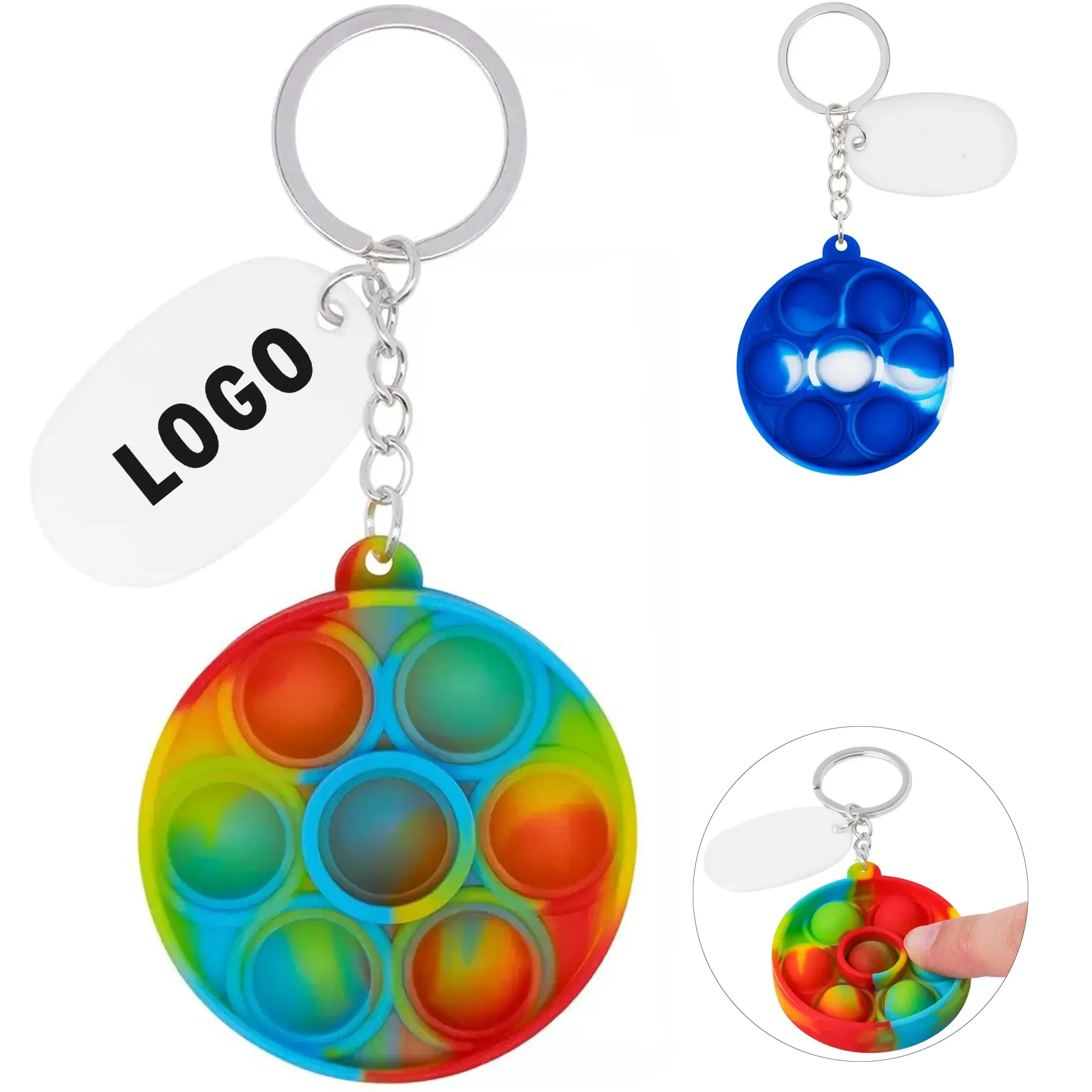 Round Silicone Push Pop Bubble Fidget Keychain 2