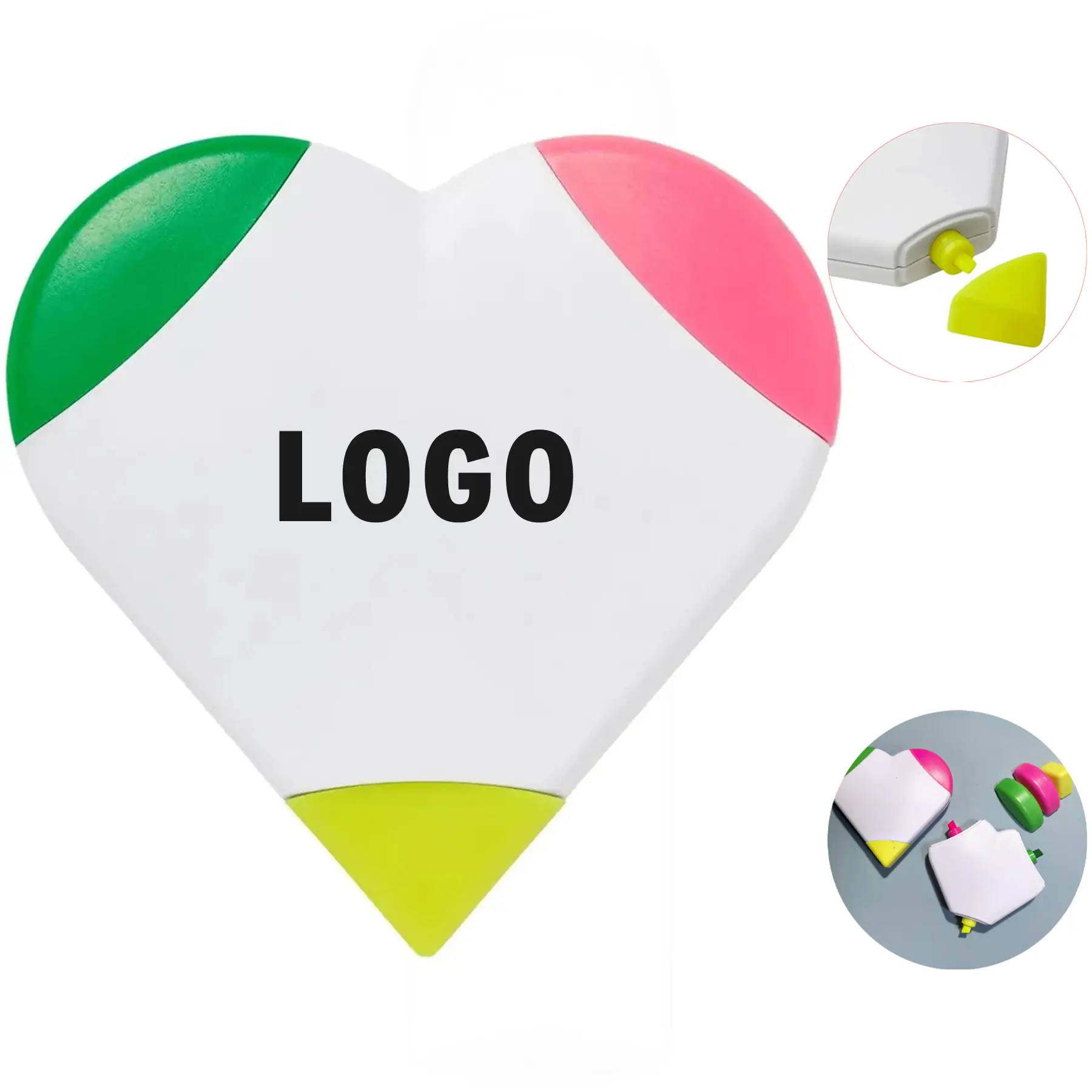 Neon Heart Shaped Triple Tip Highlighter Pen Set Custom Logo 2