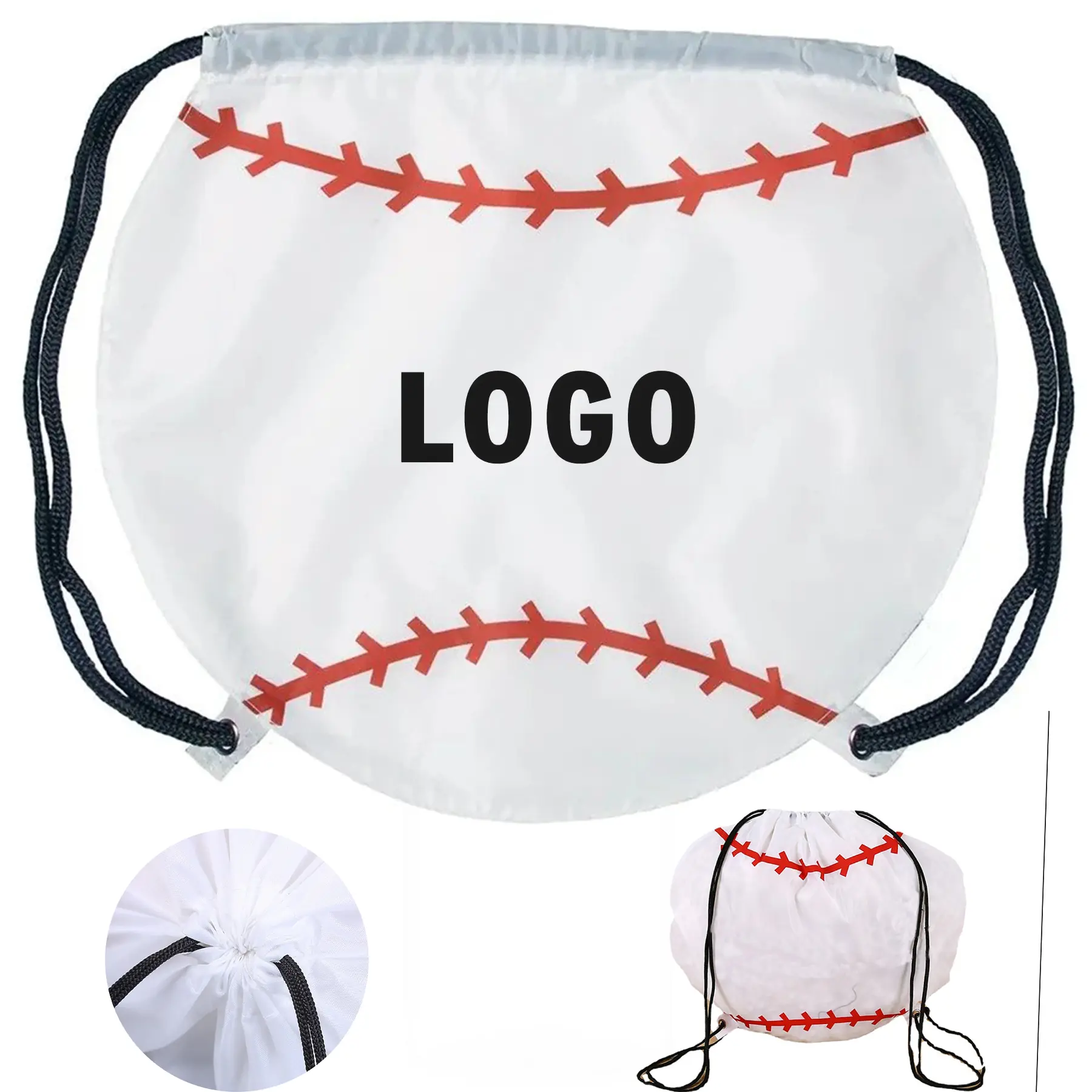 Baseball Sport Drawstring Backpack Custom Stitching Design 2