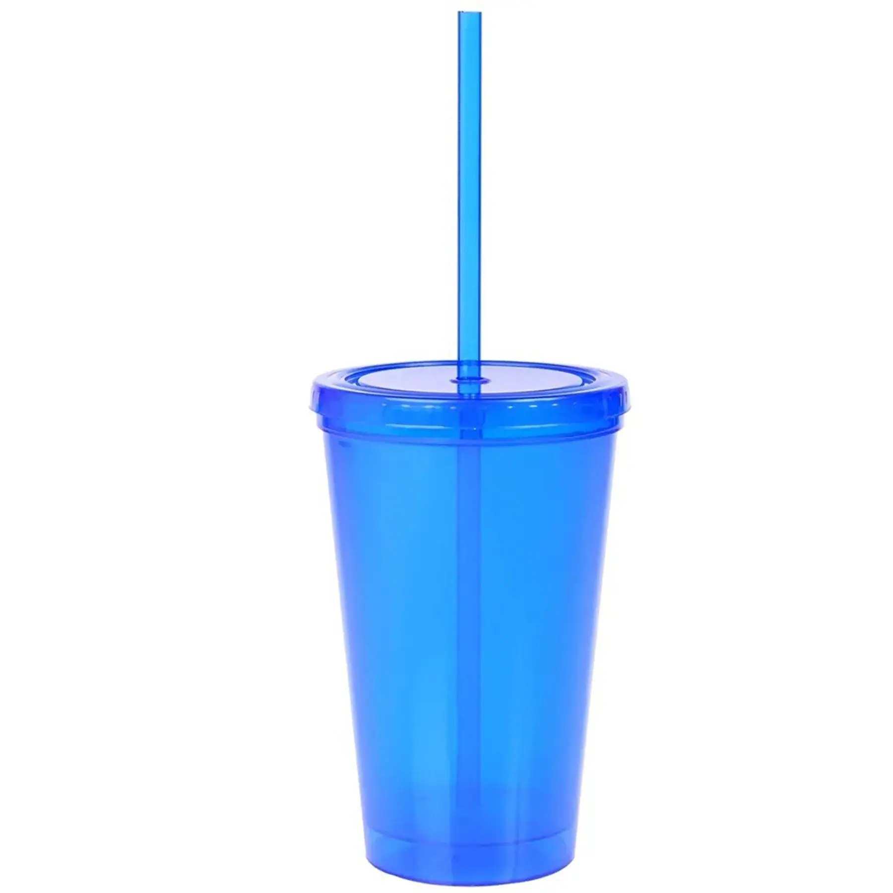 16 oz Double Wall Plastic Tumbler Reusable Cup with Lid and Straw