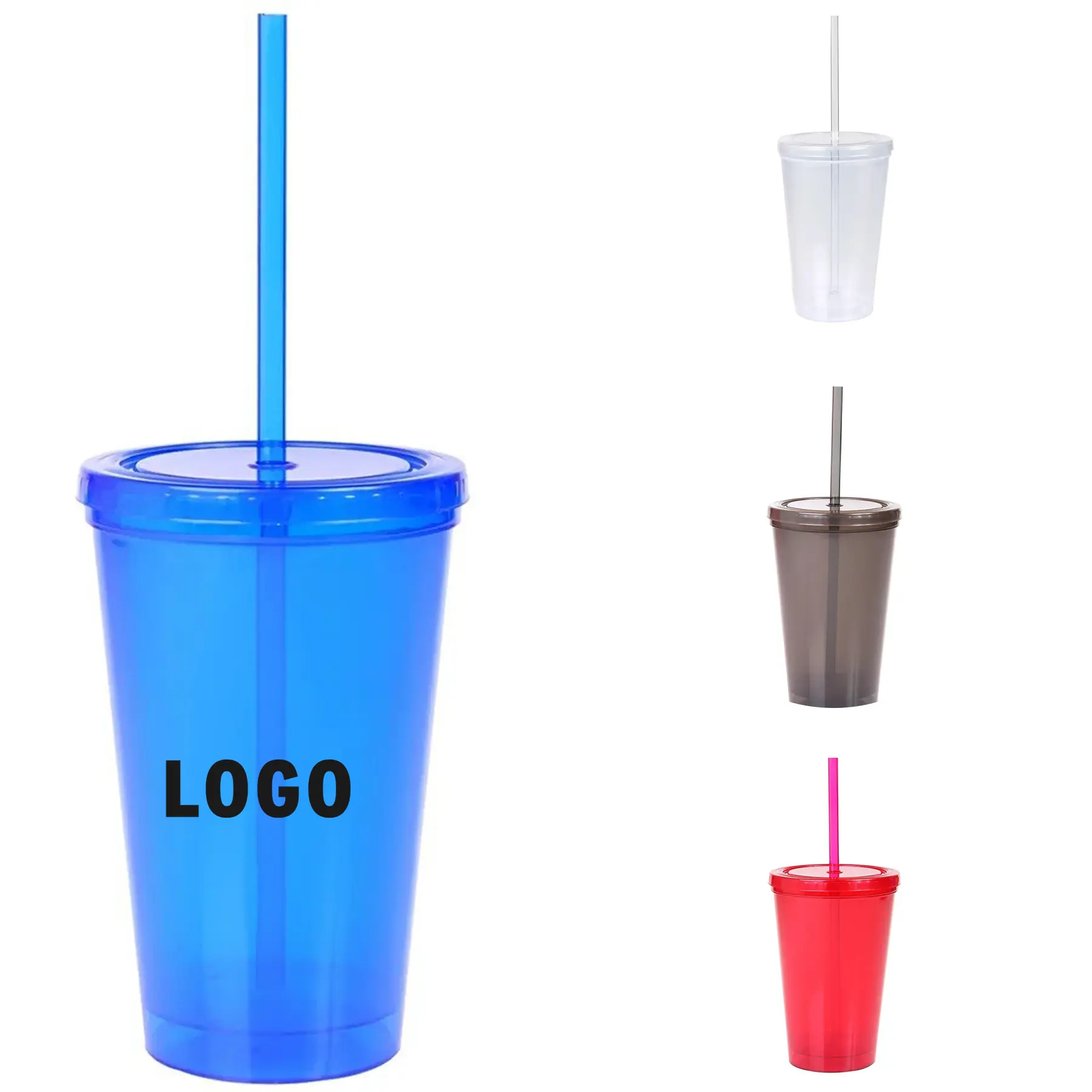 16 oz Double Wall Plastic Tumbler Reusable Cup with Lid and Straw 2