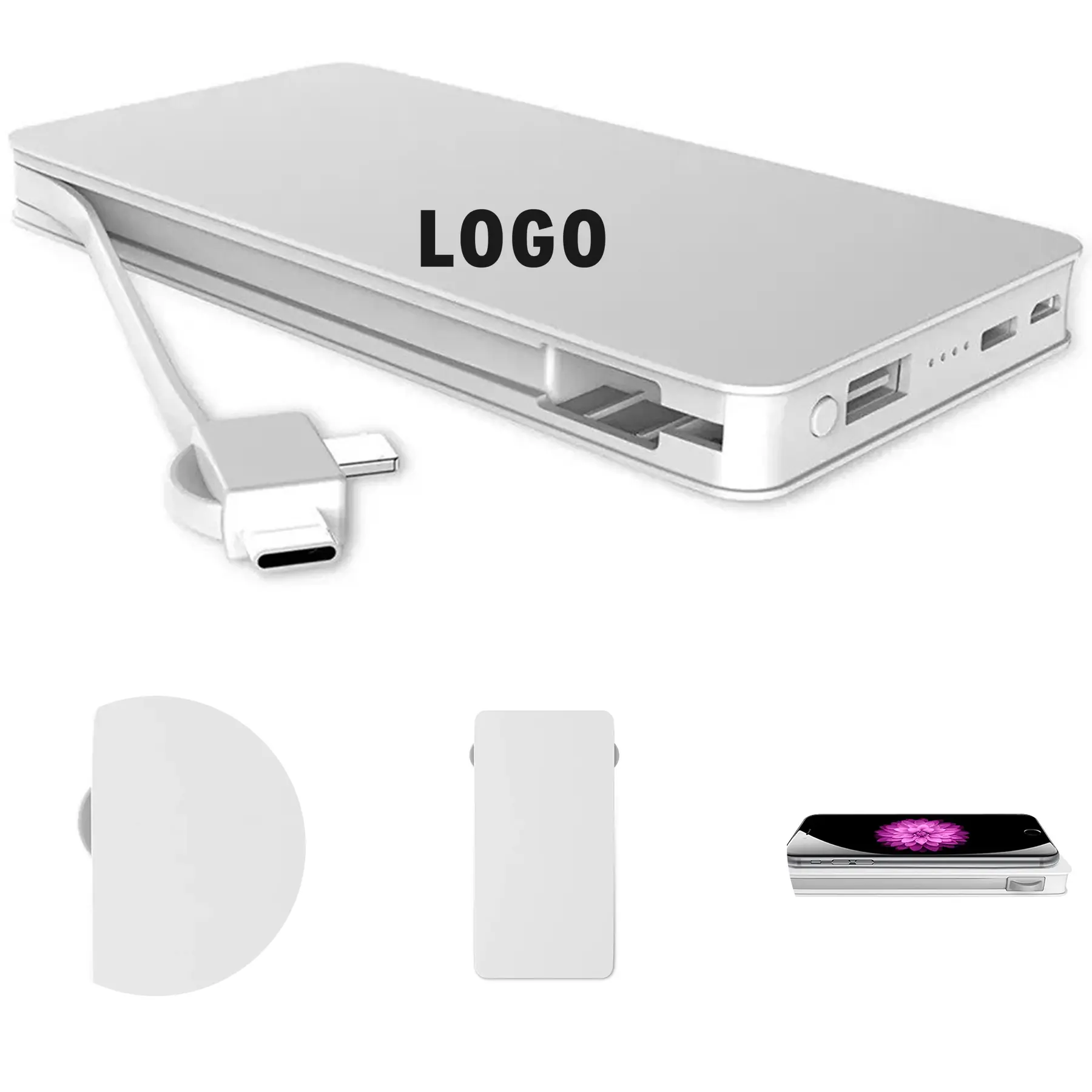 5000mAh Wireless Charging Pad Power Bank Trio Cable 2