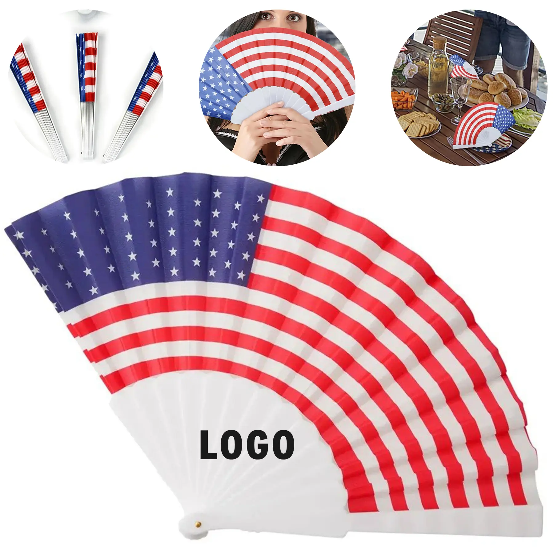 Patriotic Stars Stripes Folding Hand Fan 2