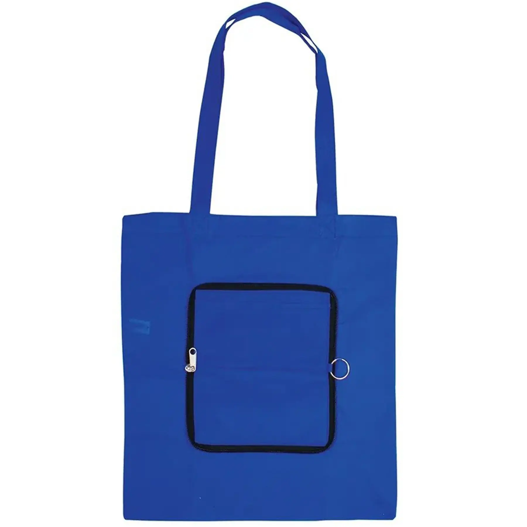 Reusable Zippered Shopping Tote Bag with Front Pocket and Key Ring Loop