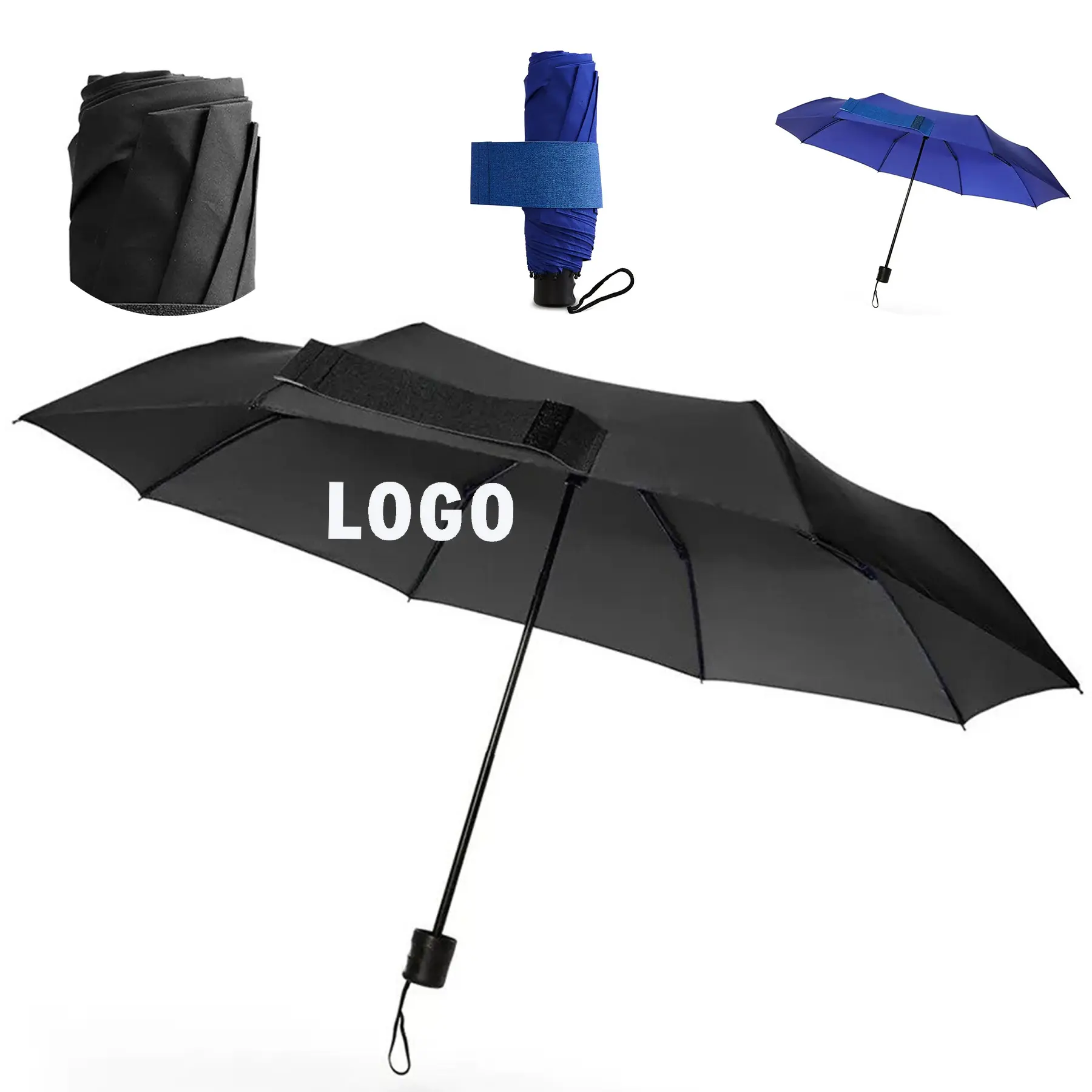 Manual Folding Umbrella 42 Arc PU Strap Closure Pongee Canopy 2
