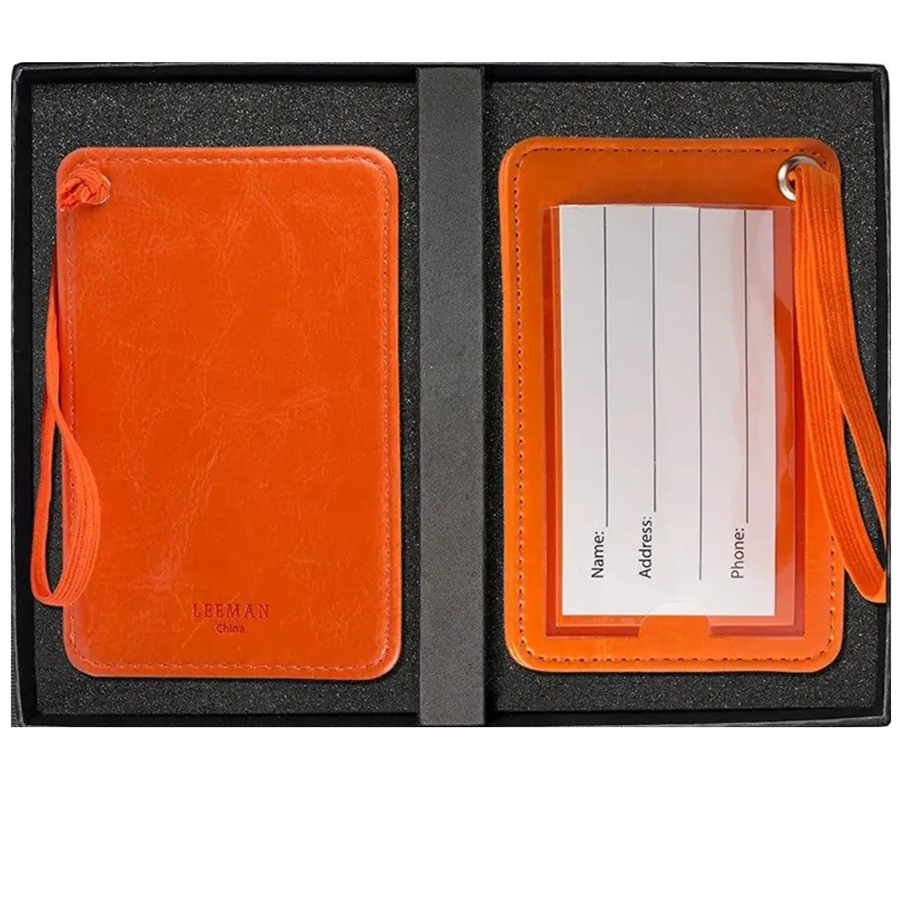 Premium PU Leather Luggage Tag Set with Clear Window for Travel
