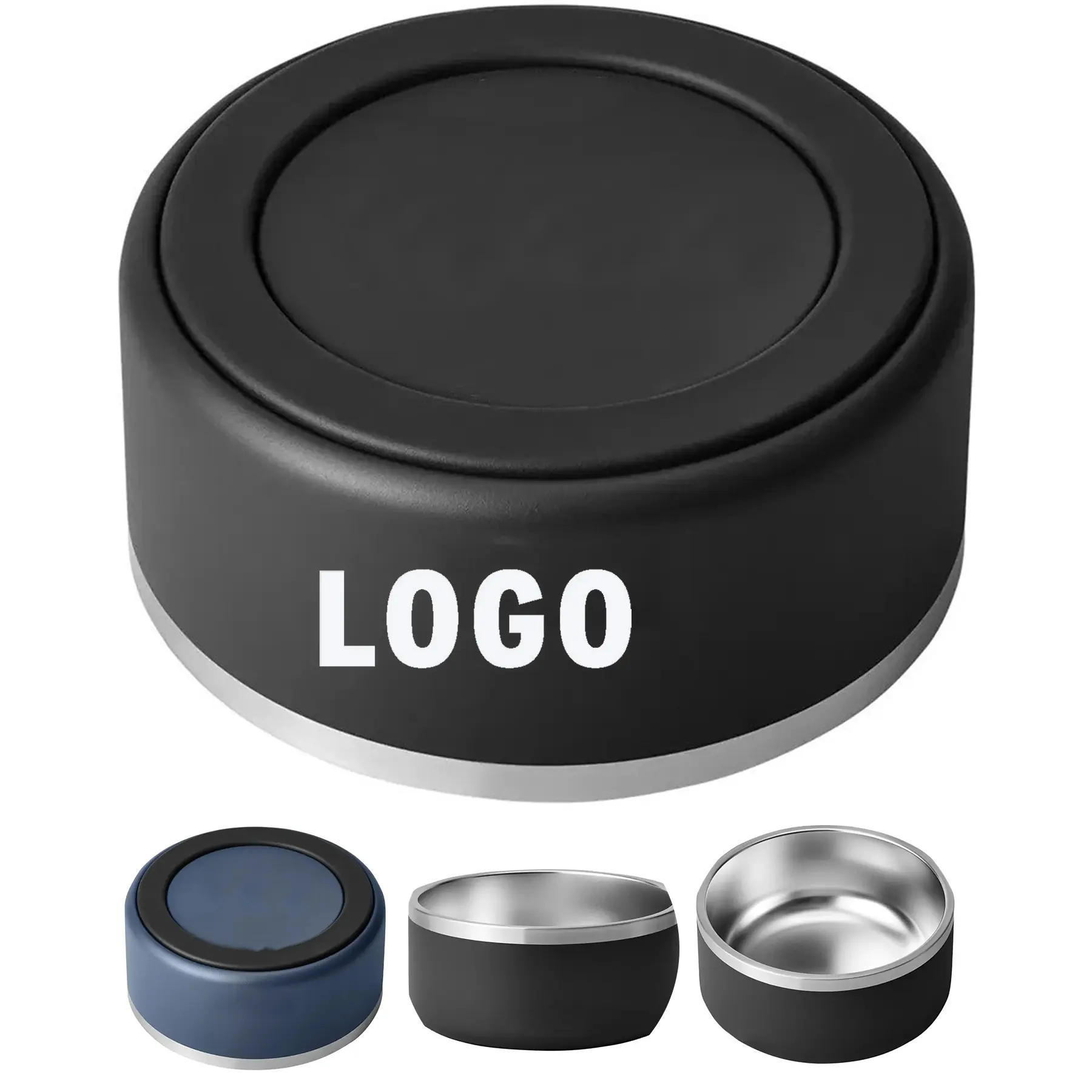 Double Wall Stainless Steel Dog Bowl 8 Cup Capacity Non Slip Ring 2