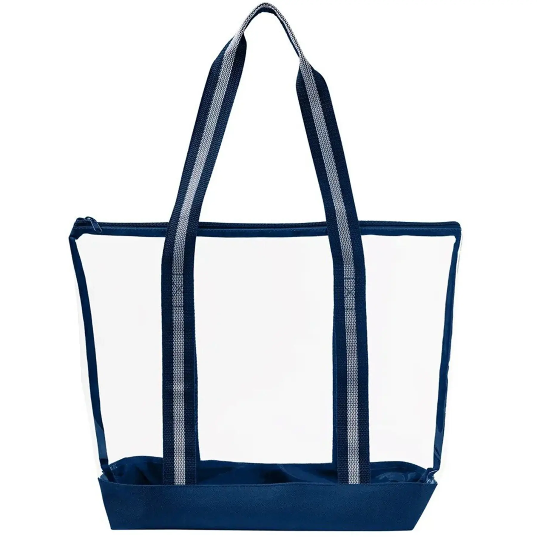 Clear Zipper Tote Bag TPU Polyester Base Striped Handles