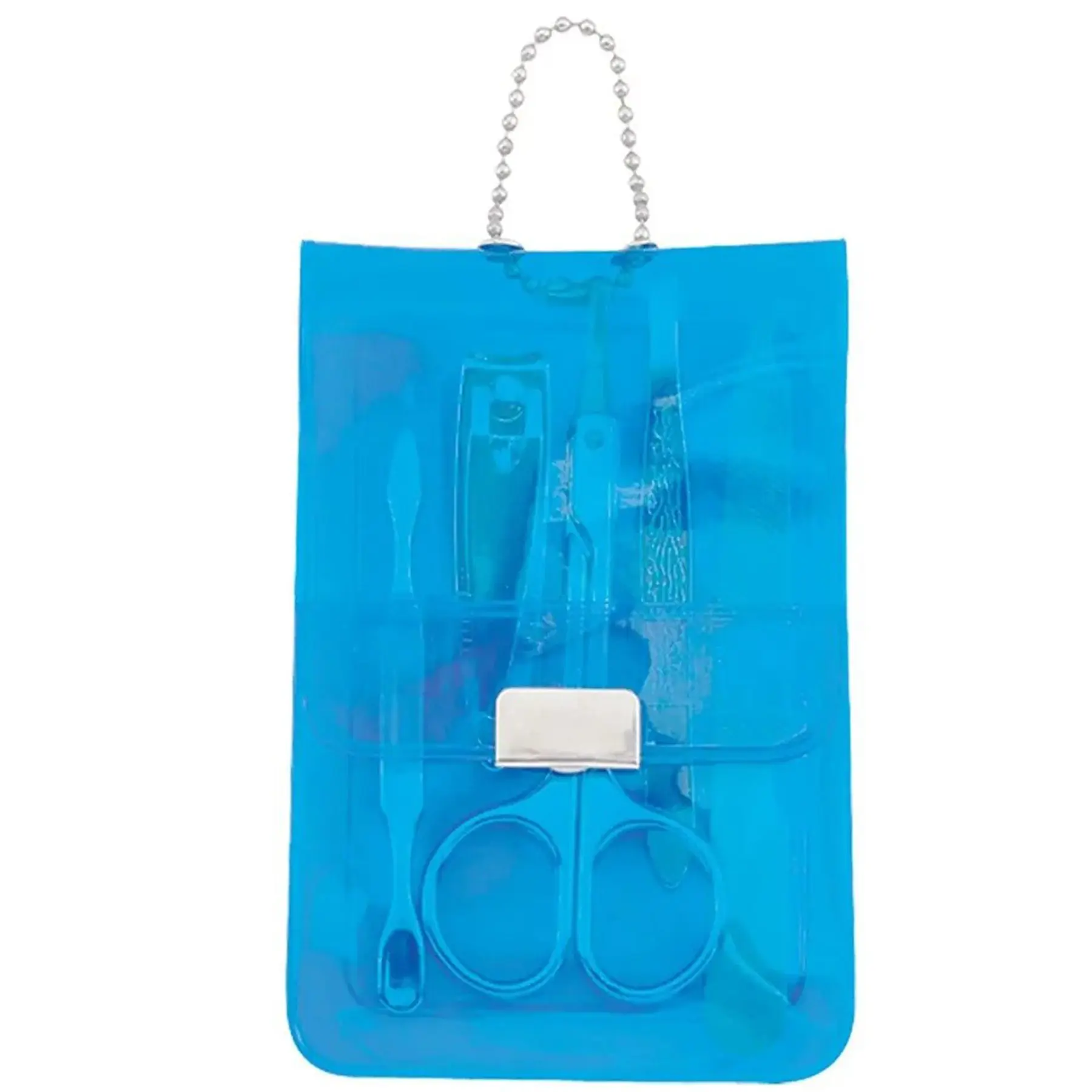 Clear 5 Piece Manicure Kit PVC Pouch Bead Chain