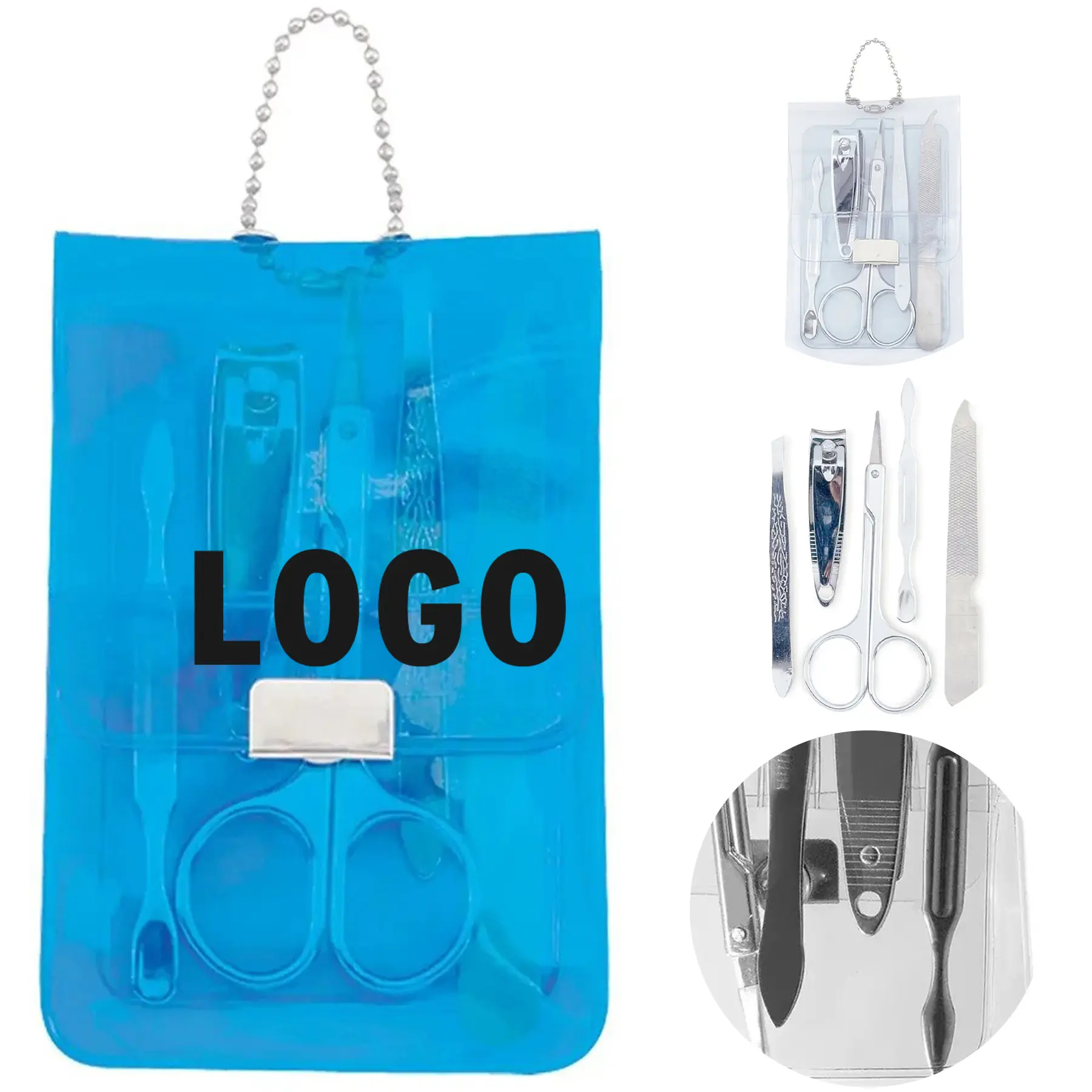 Clear 5 Piece Manicure Kit PVC Pouch Bead Chain 2