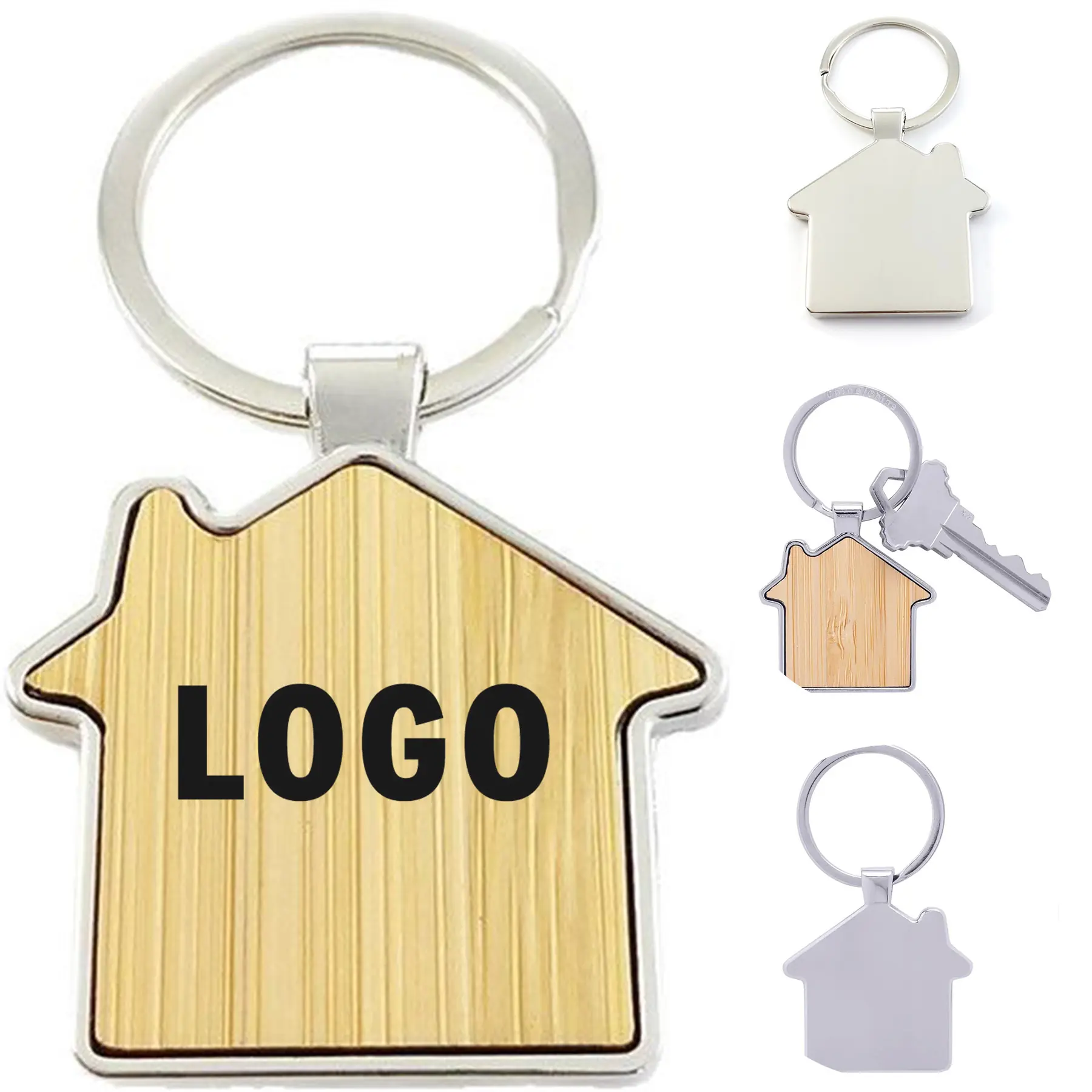 Bamboo Metal House Key Tag Ring 2