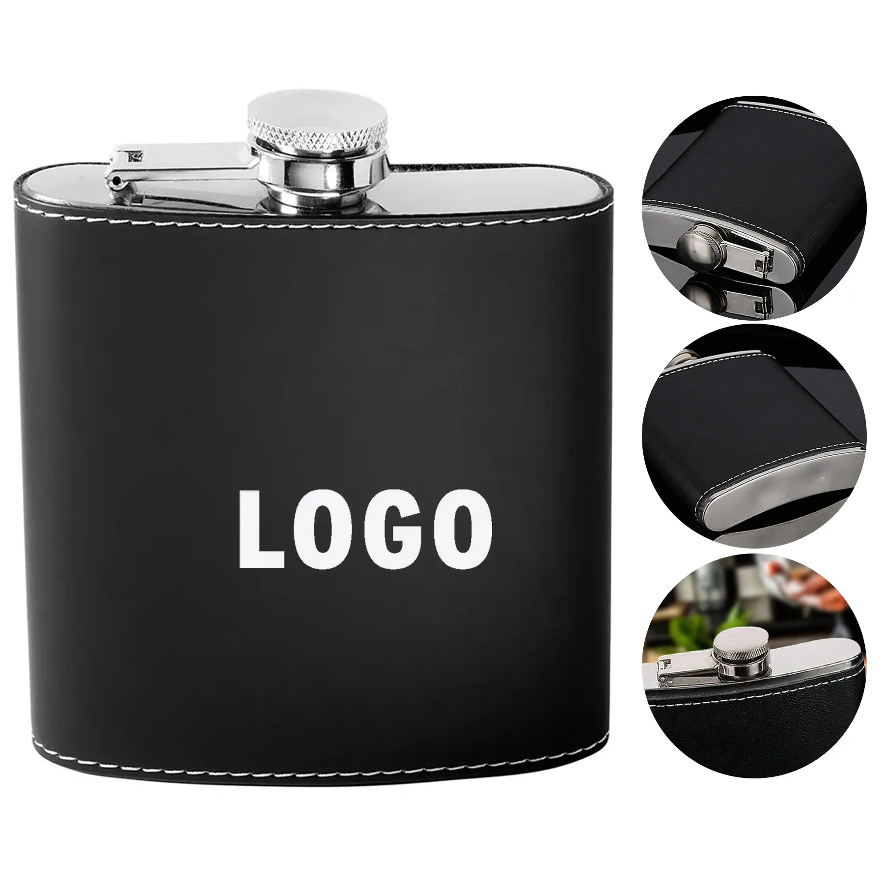 6oz Stainless Steel Travel Flask with Leather-Like PU Wrap 2