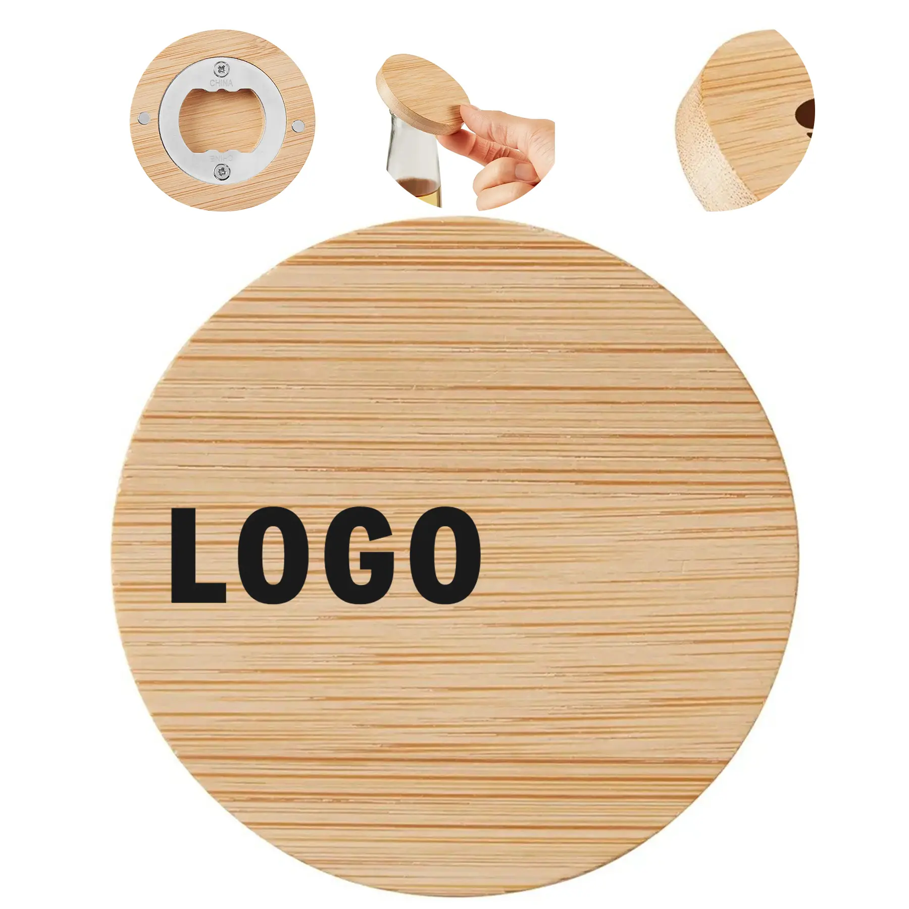 Bamboo Magnetic Bottle Opener Fridge Mount 2
