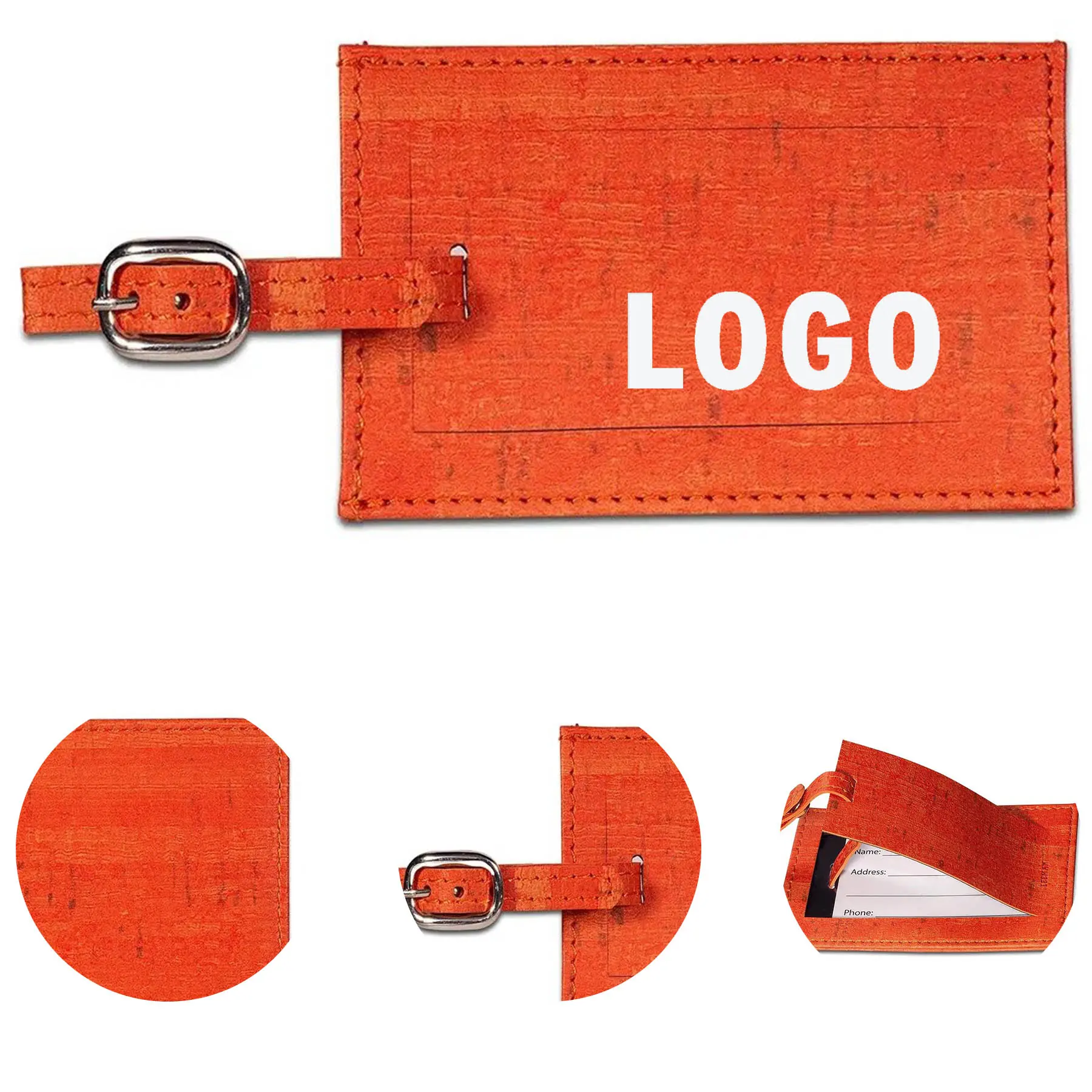 Vintage Cork Style PU Luggage Tag with Adjustable Strap 2