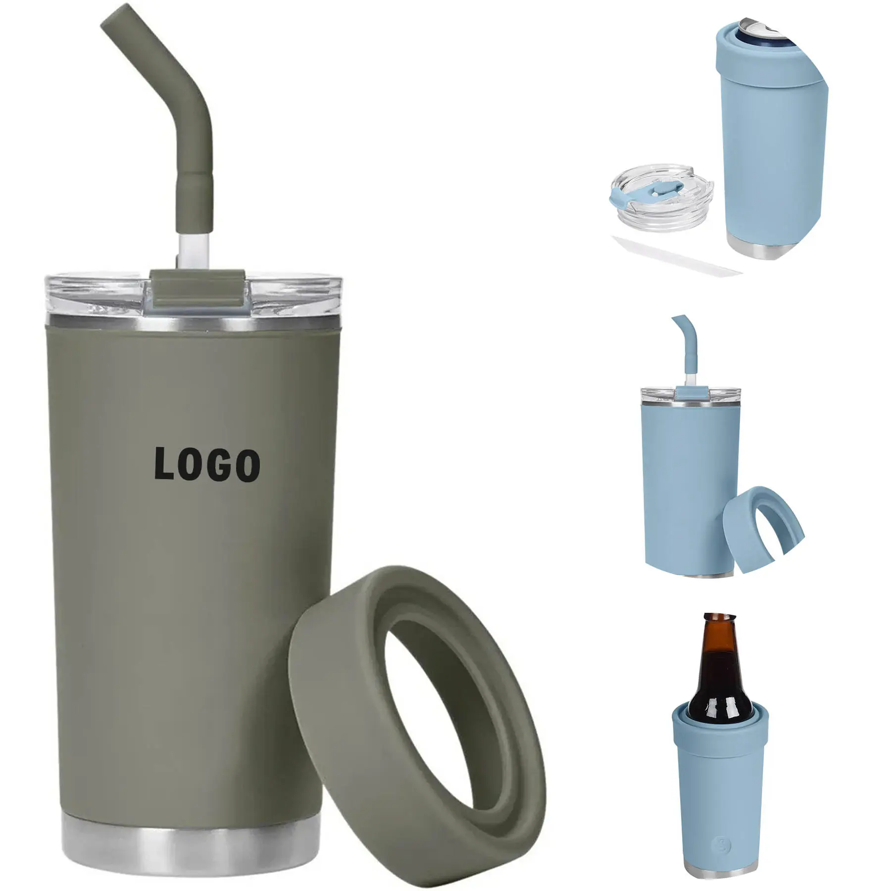 5-in-1 Stainless Steel Beverage Cooler, Tumbler Straw Set 2