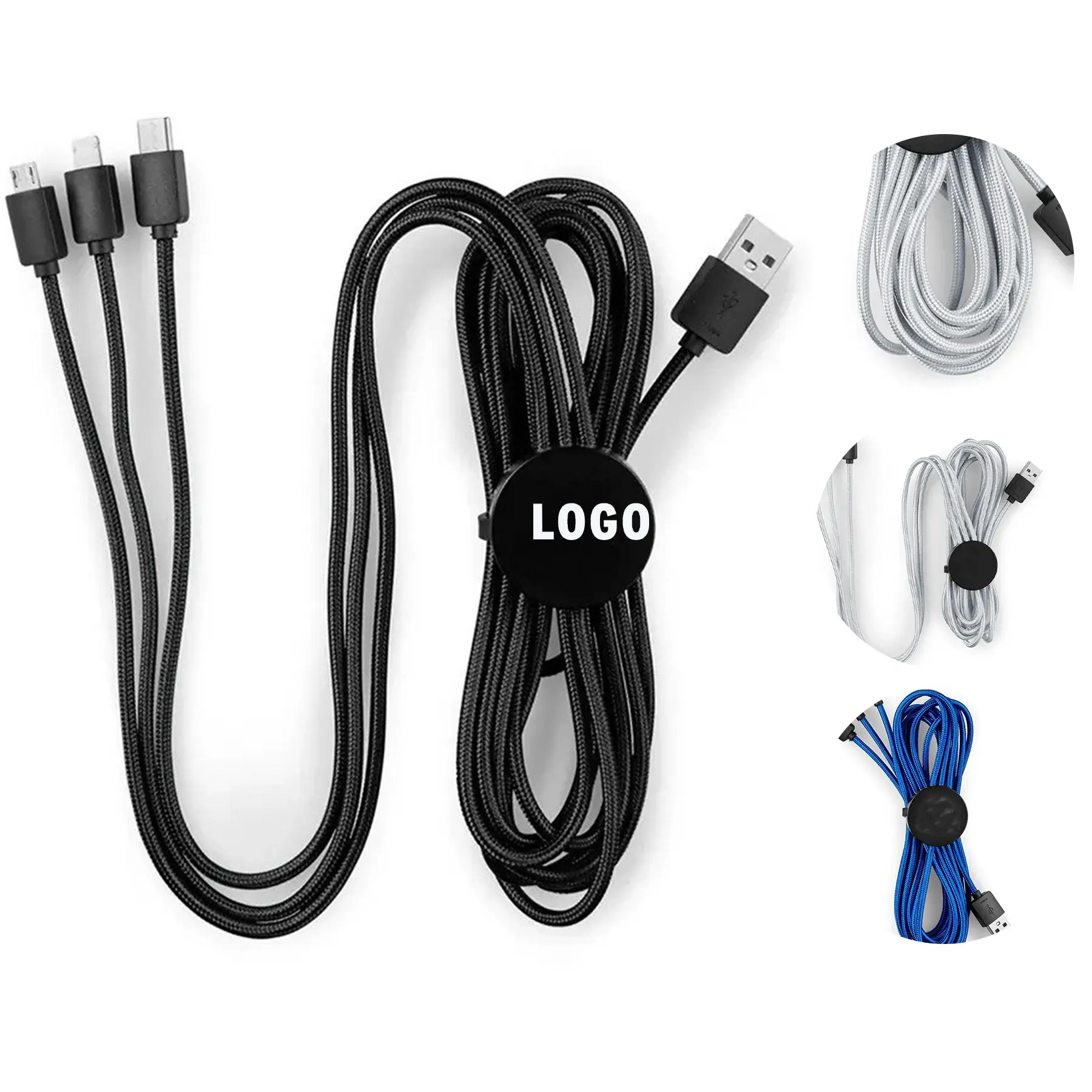Dual USB C Micro USB 10ft Charging Cable Custom Logo 2