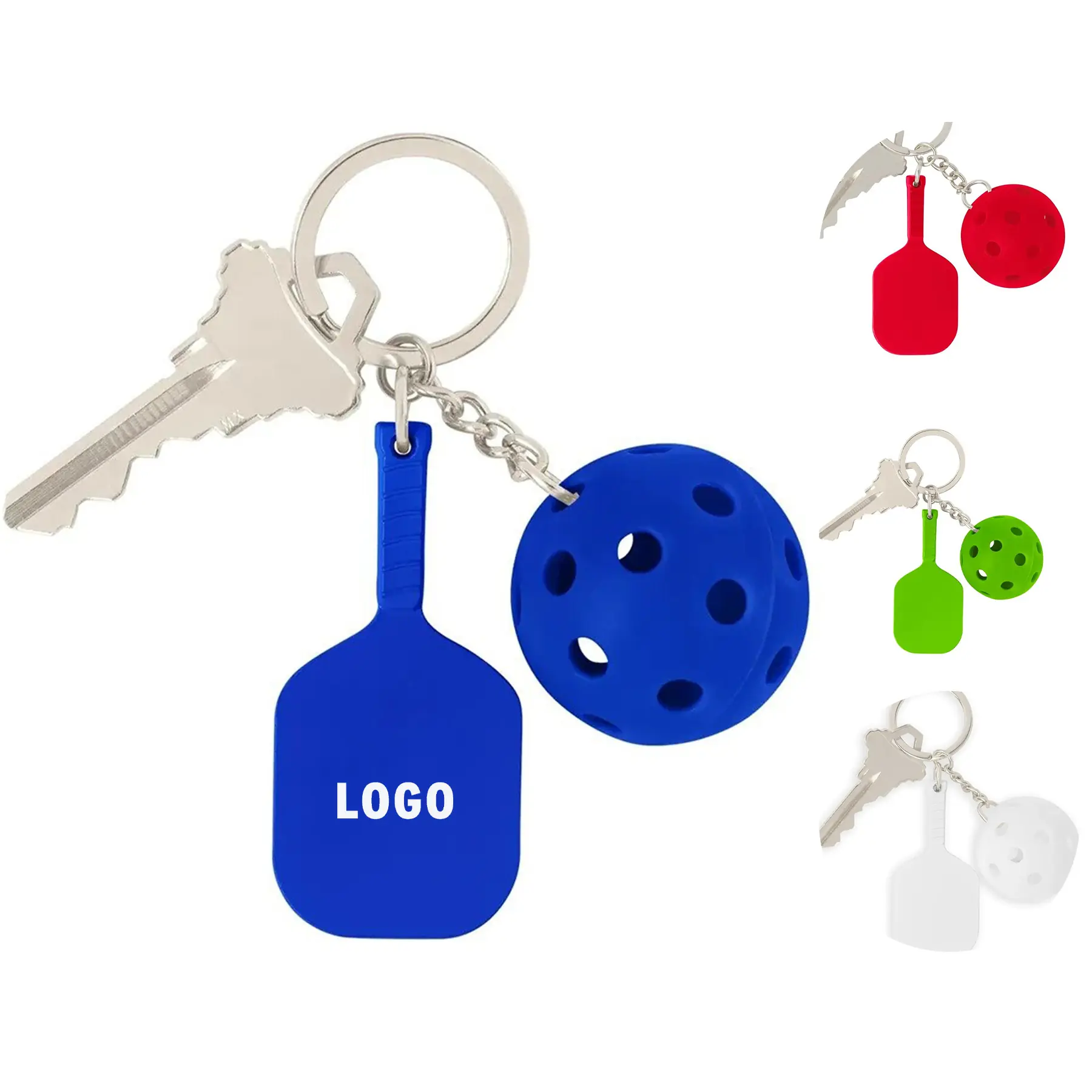 Zinc Alloy Pickleball Paddle Keychain Plastic Ball 2