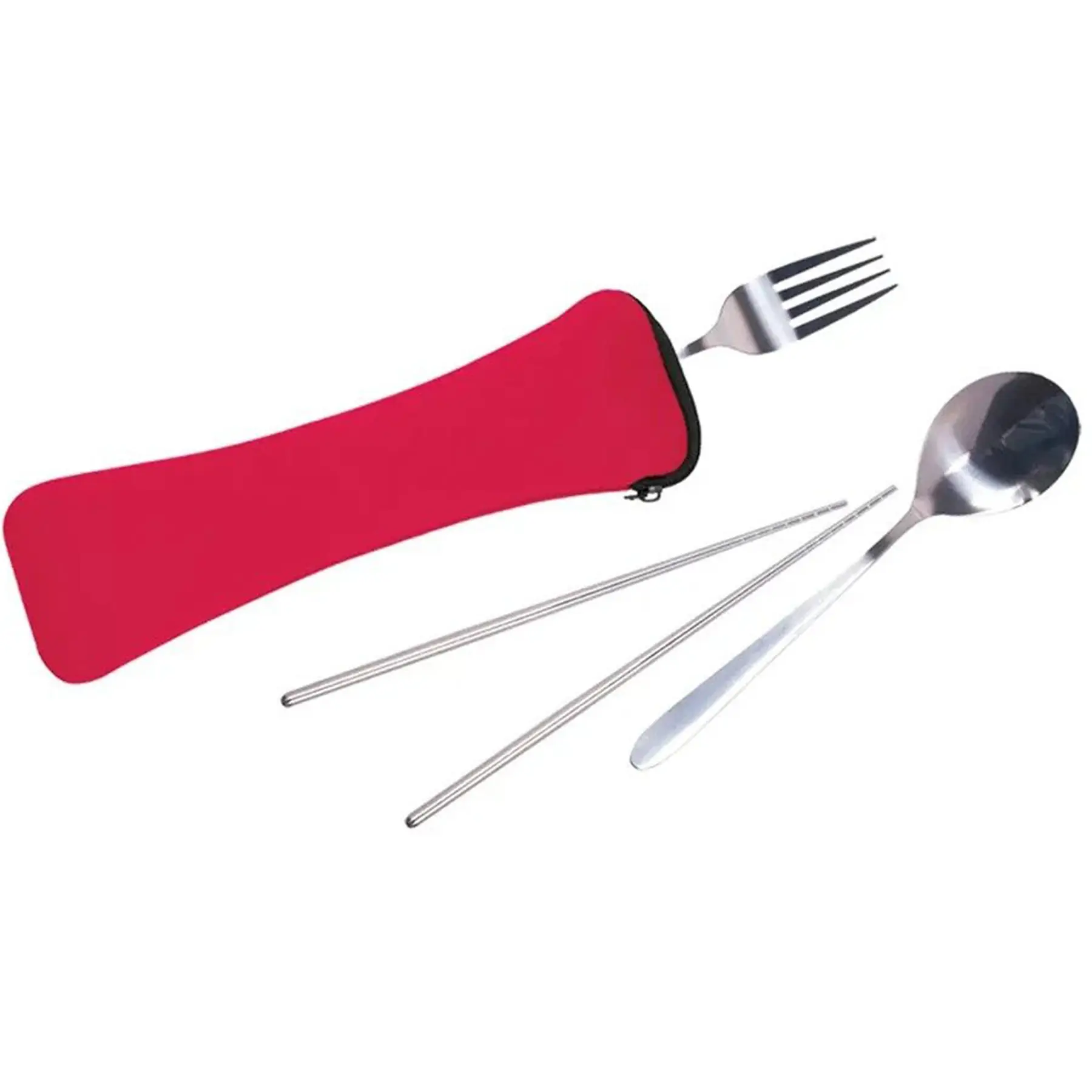 Portable Stainless Steel Utensil Set with Neoprene Pouch for Travel