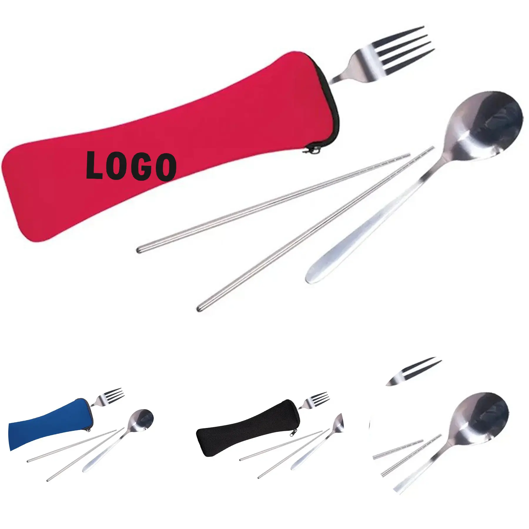 Portable Stainless Steel Utensil Set with Neoprene Pouch for Travel 2