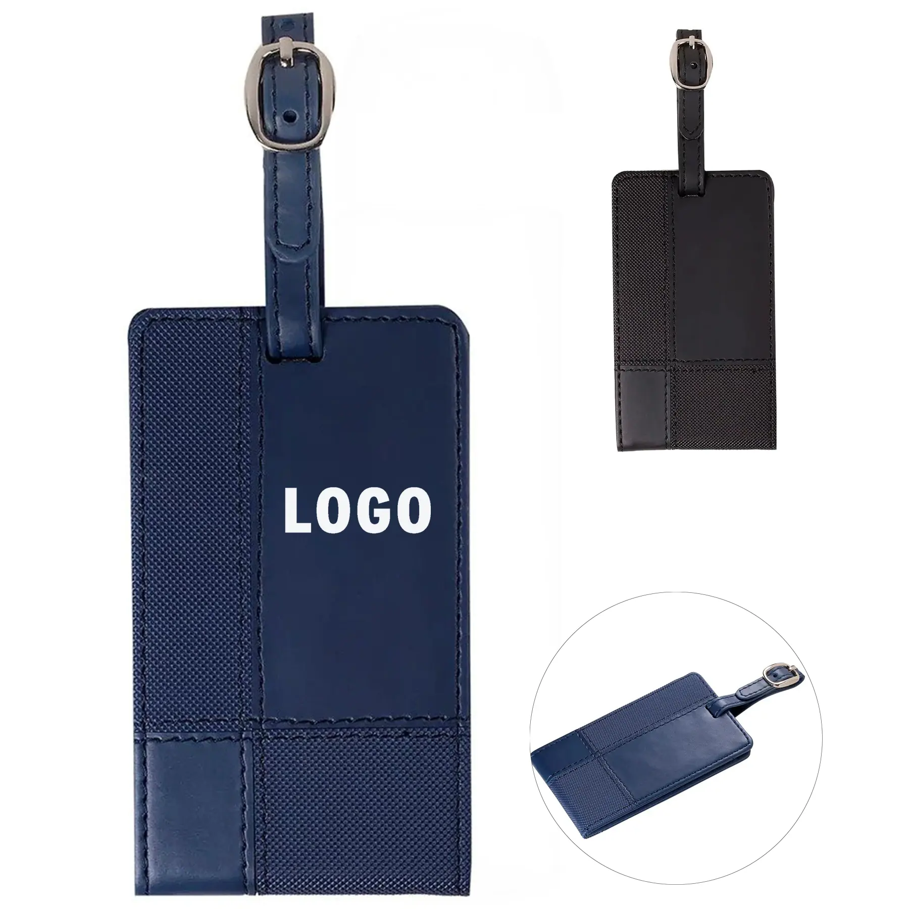 Two Tone Faux Leather Luggage Tag with ID Window and Adjustable Strap 2
