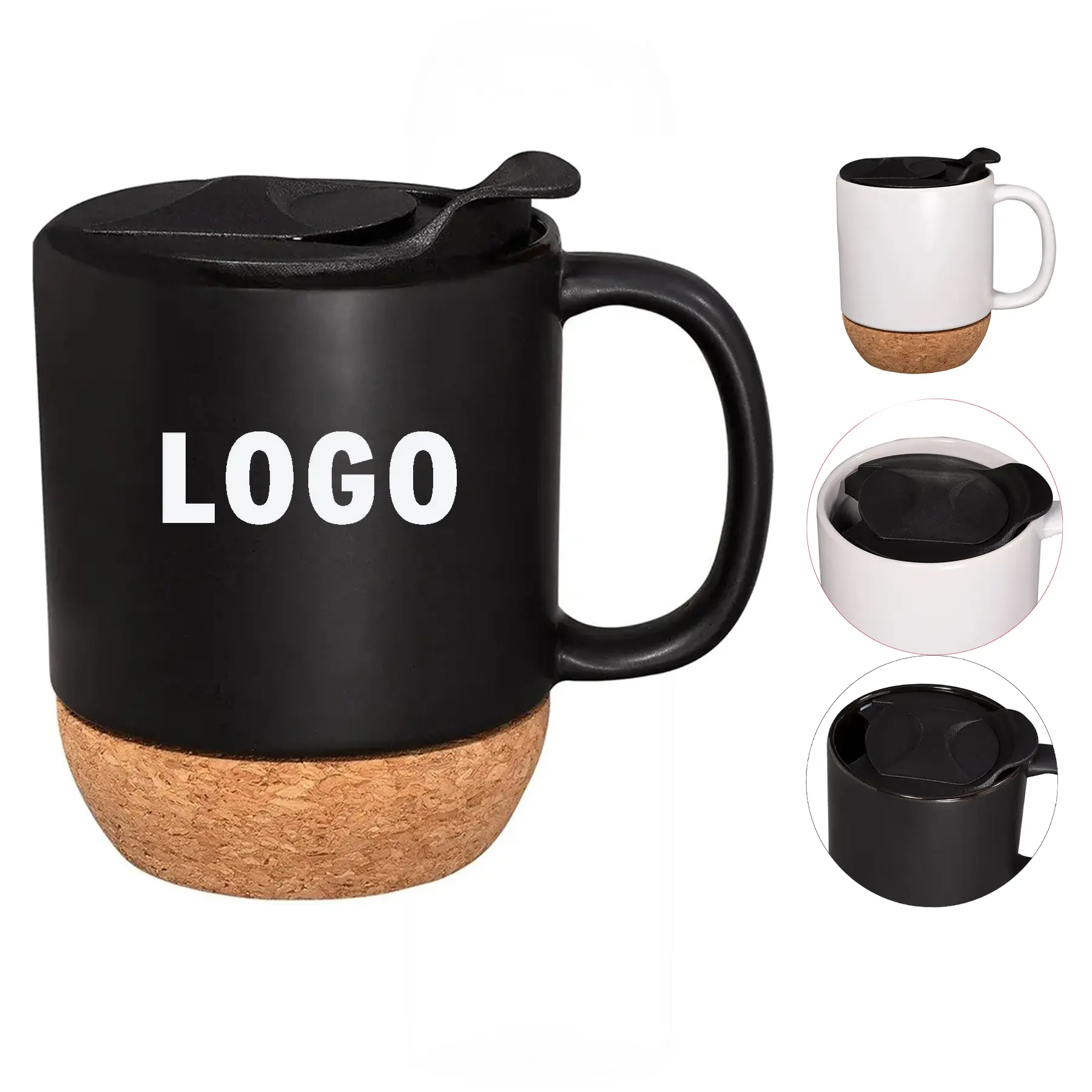 Premium Ceramic Mug Natural Cork Base Locking Lid 14oz 2