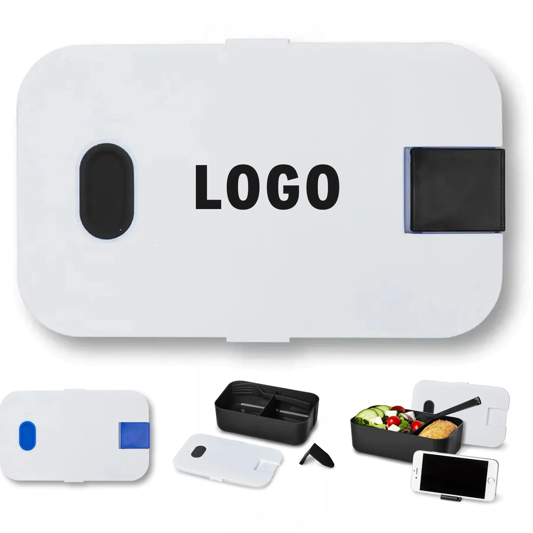 Bento Lunch Container with Removable Phone Stand and Compartment Divider 2