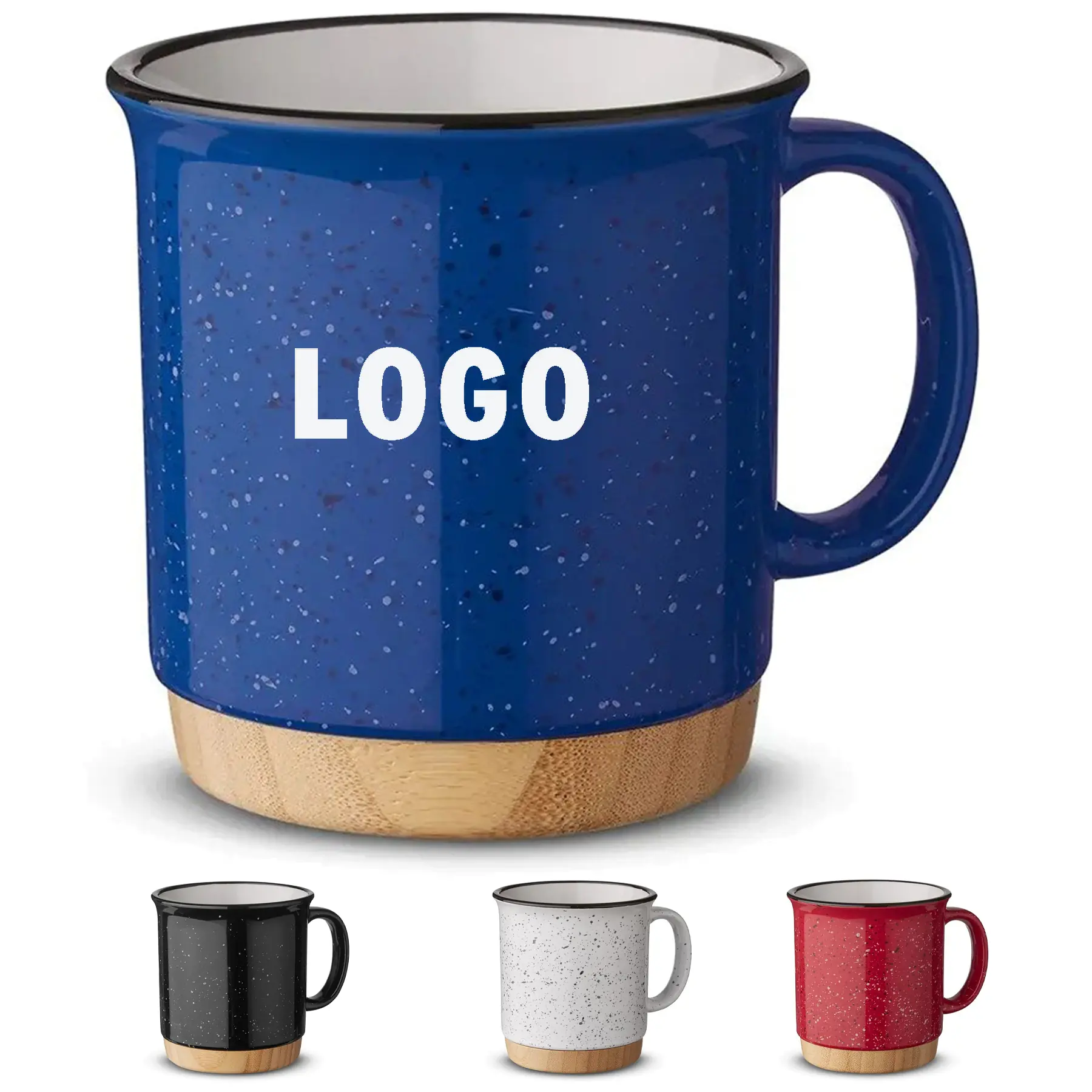 Speckled Campfire Ceramic Mug Bamboo Base 2