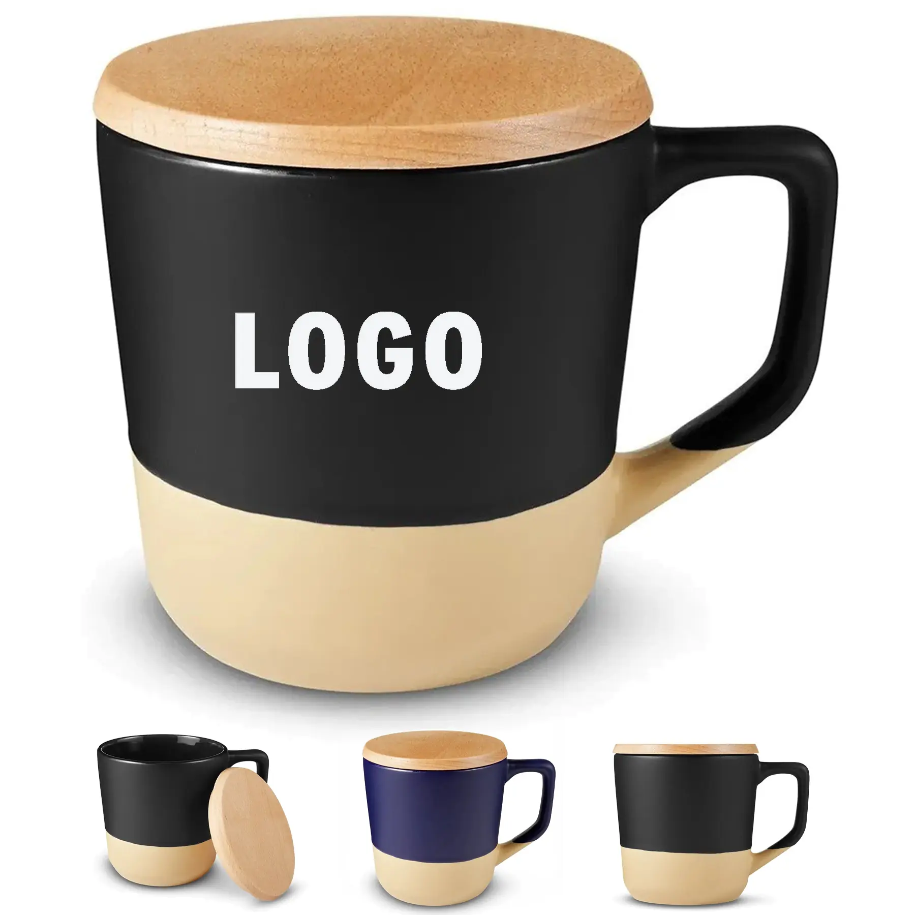 16.5oz Stoneware Mug Beech Wood Lid 2