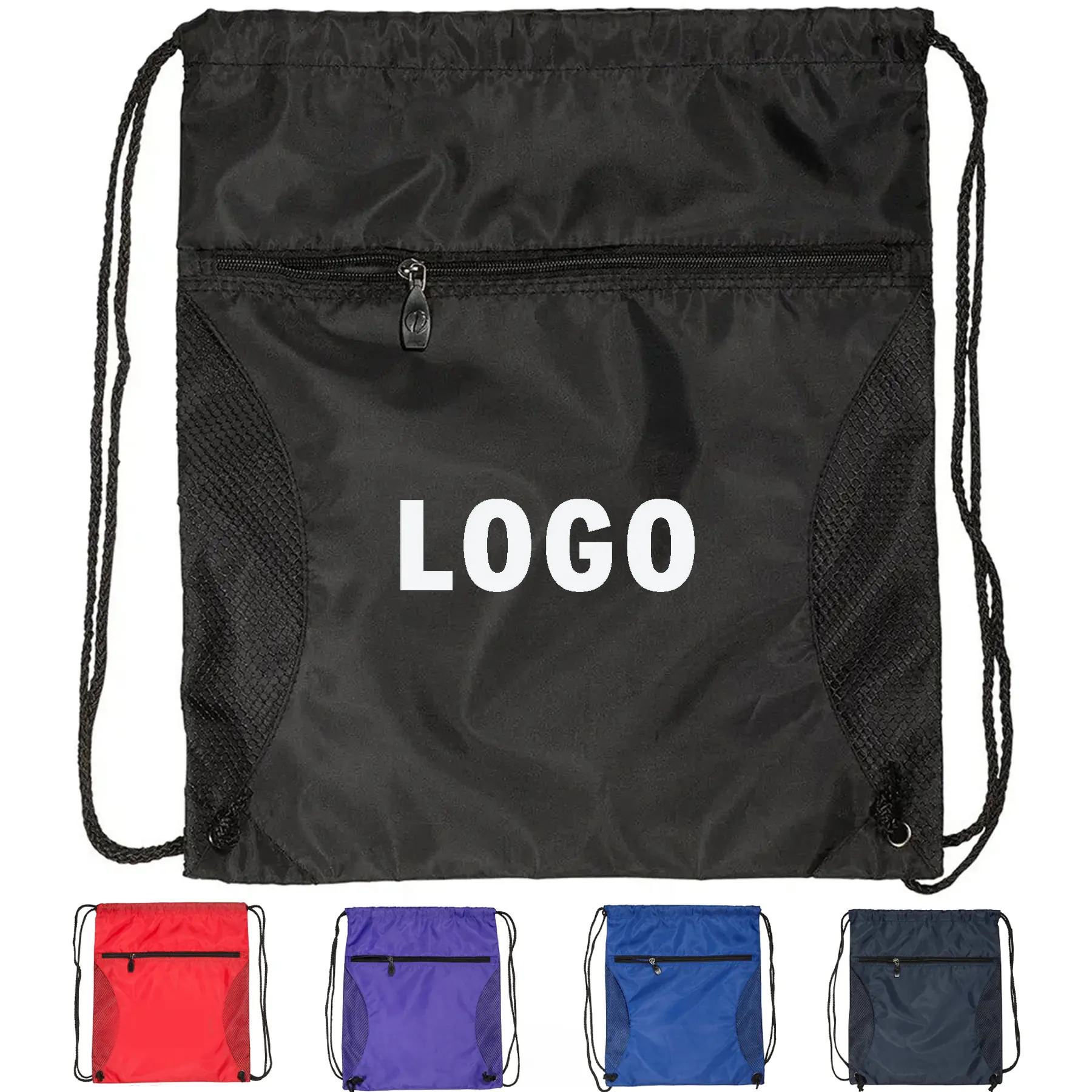 Ultralight Mesh Drawstring Backpack Front Zipper Pocket 2