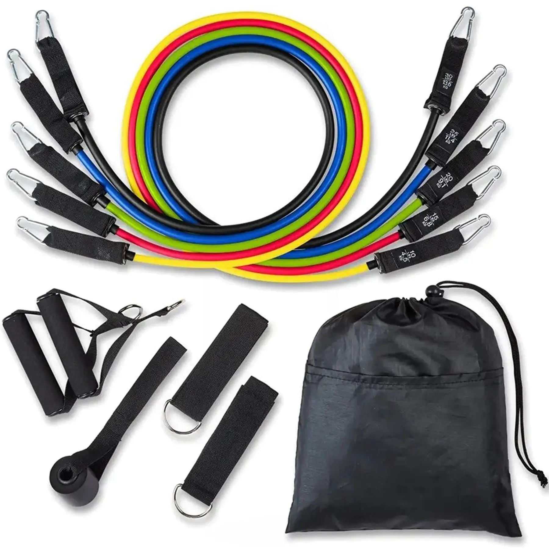 5 Bands 2 Handles 2 Ankle Straps Door Anchor Storage Pouch Workout Set